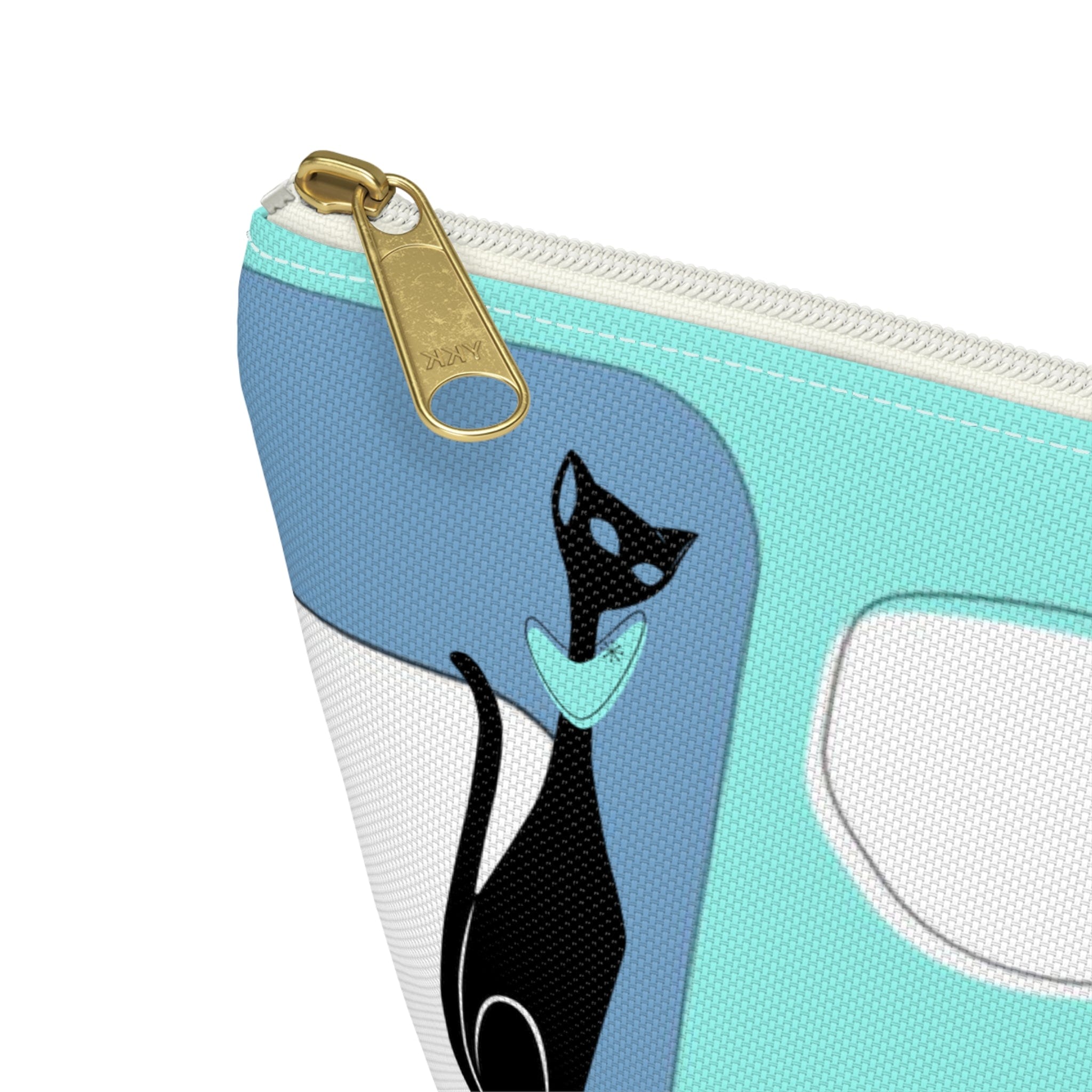 Atomic Cat, Aqua Blue, Mid Century Modern Funky Fun, Retro Accessory Pouch w T-bottom Bags