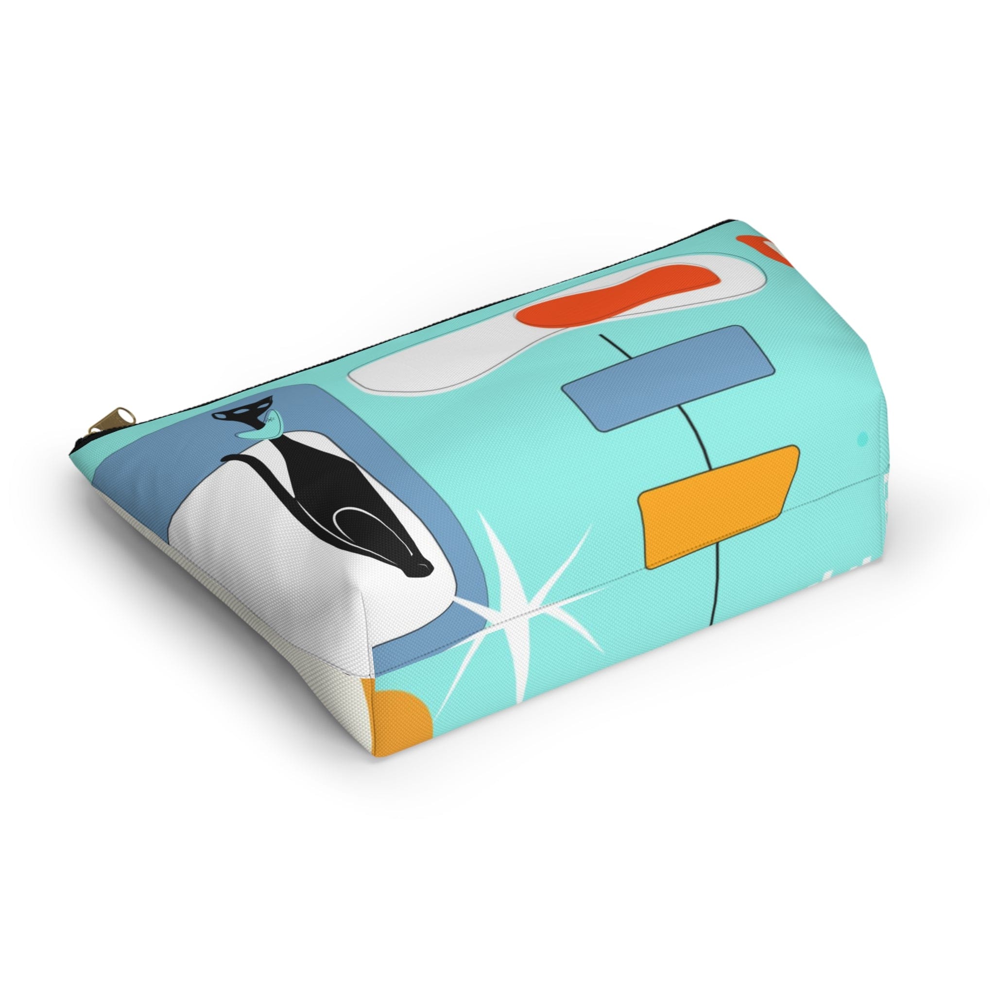 Atomic Cat, Aqua Blue, Mid Century Modern Funky Fun, Retro Accessory Pouch w T-bottom Bags