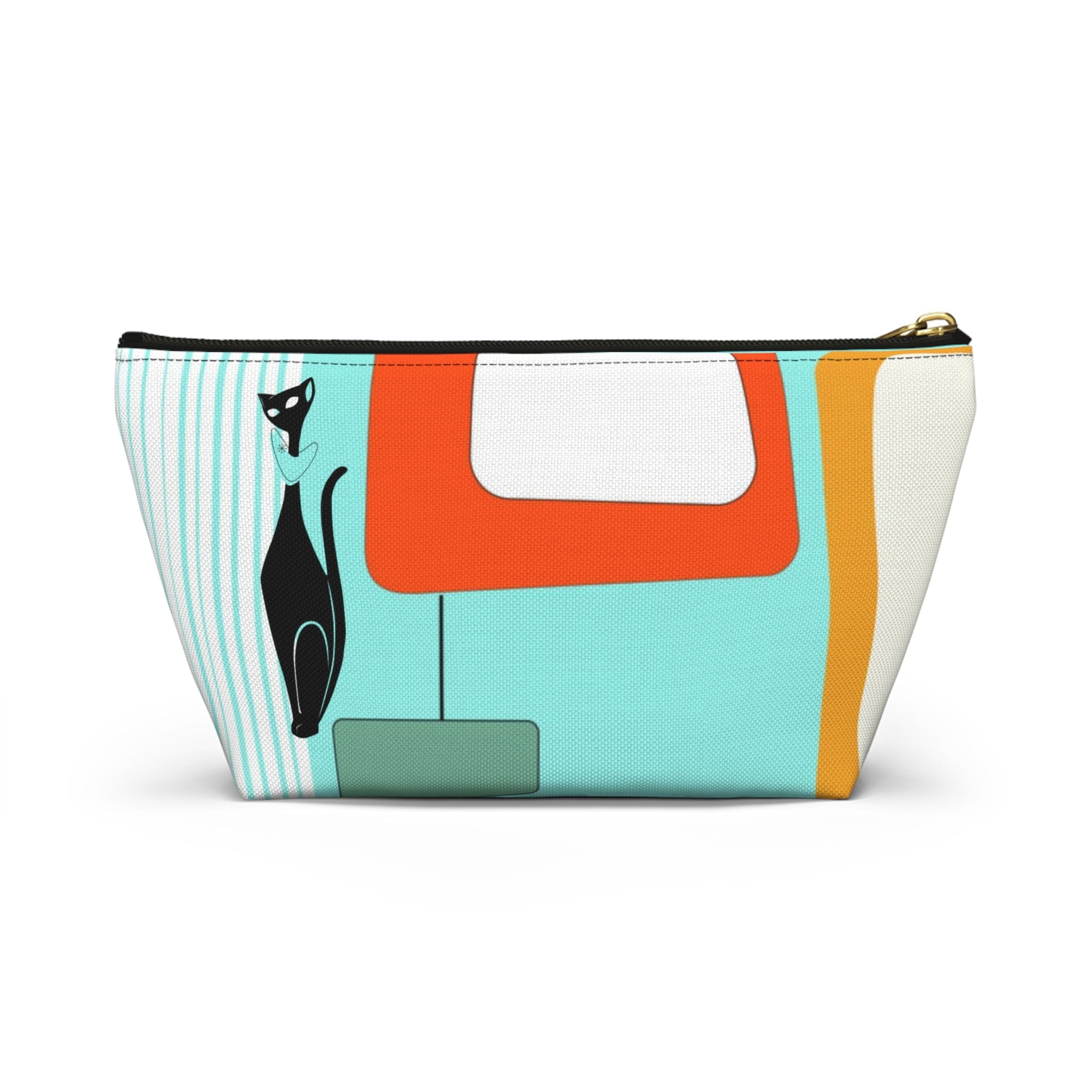 Atomic Cat, Aqua Blue, Mid Century Modern Funky Fun, Retro Accessory Pouch w T-bottom Bags