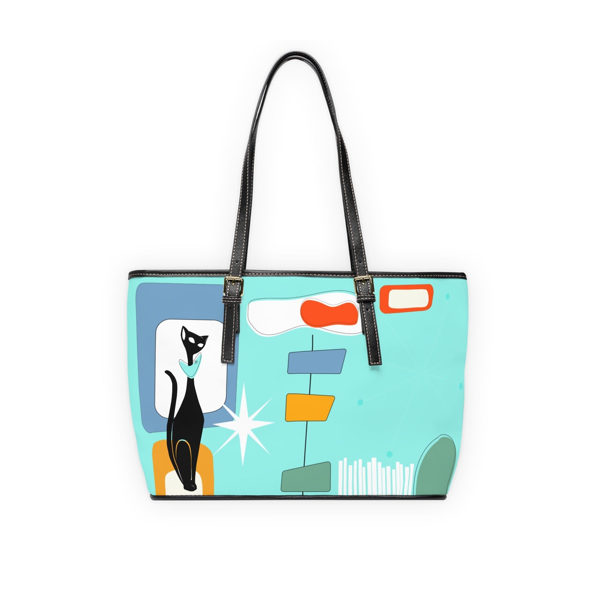 Atomic Cat, Aqua Blue, Mid Century Modern Funky Fun, Retro Shoulder Bag Bags