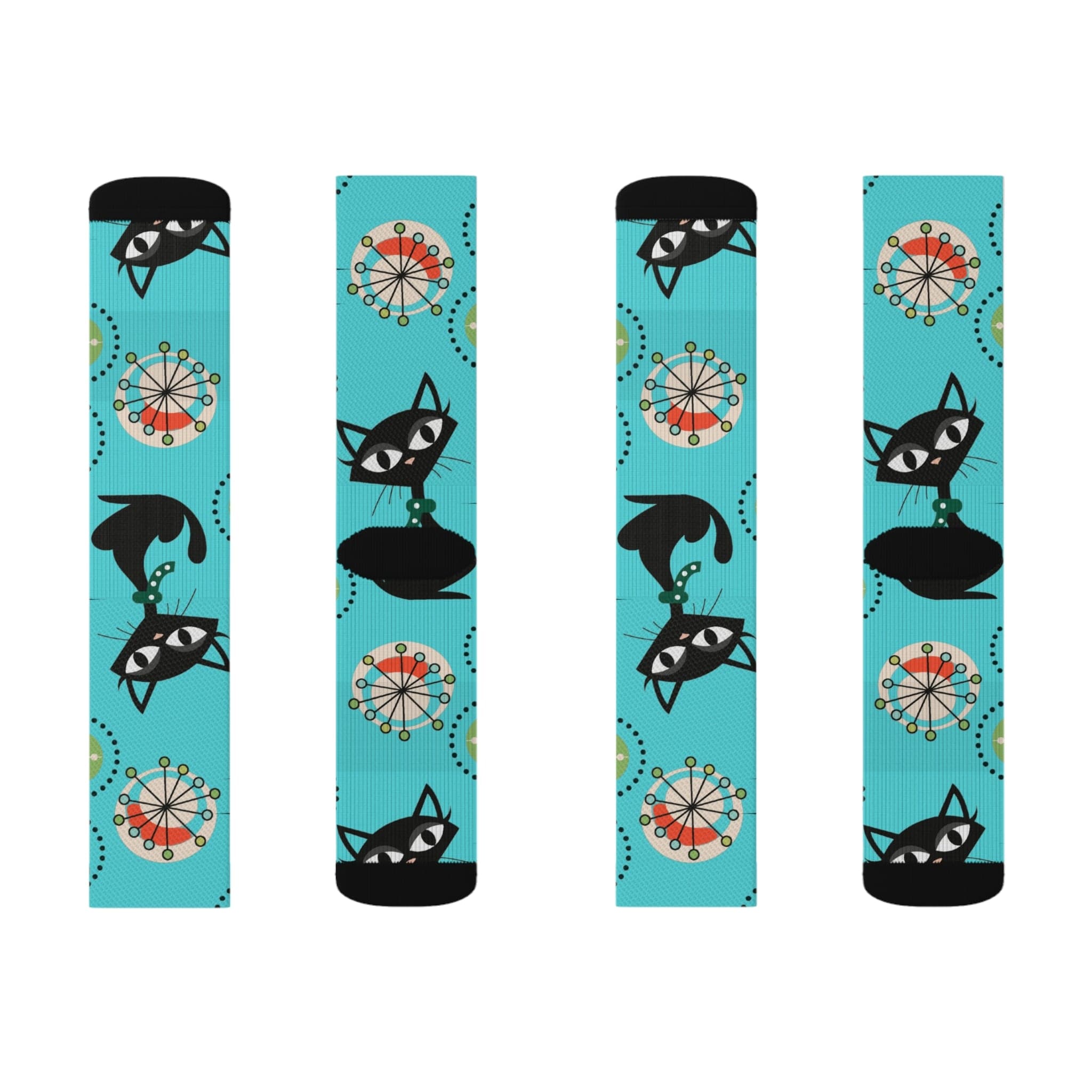 Atomic Cat, Aqua Blue, Retro Crazy Socks All Over Prints
