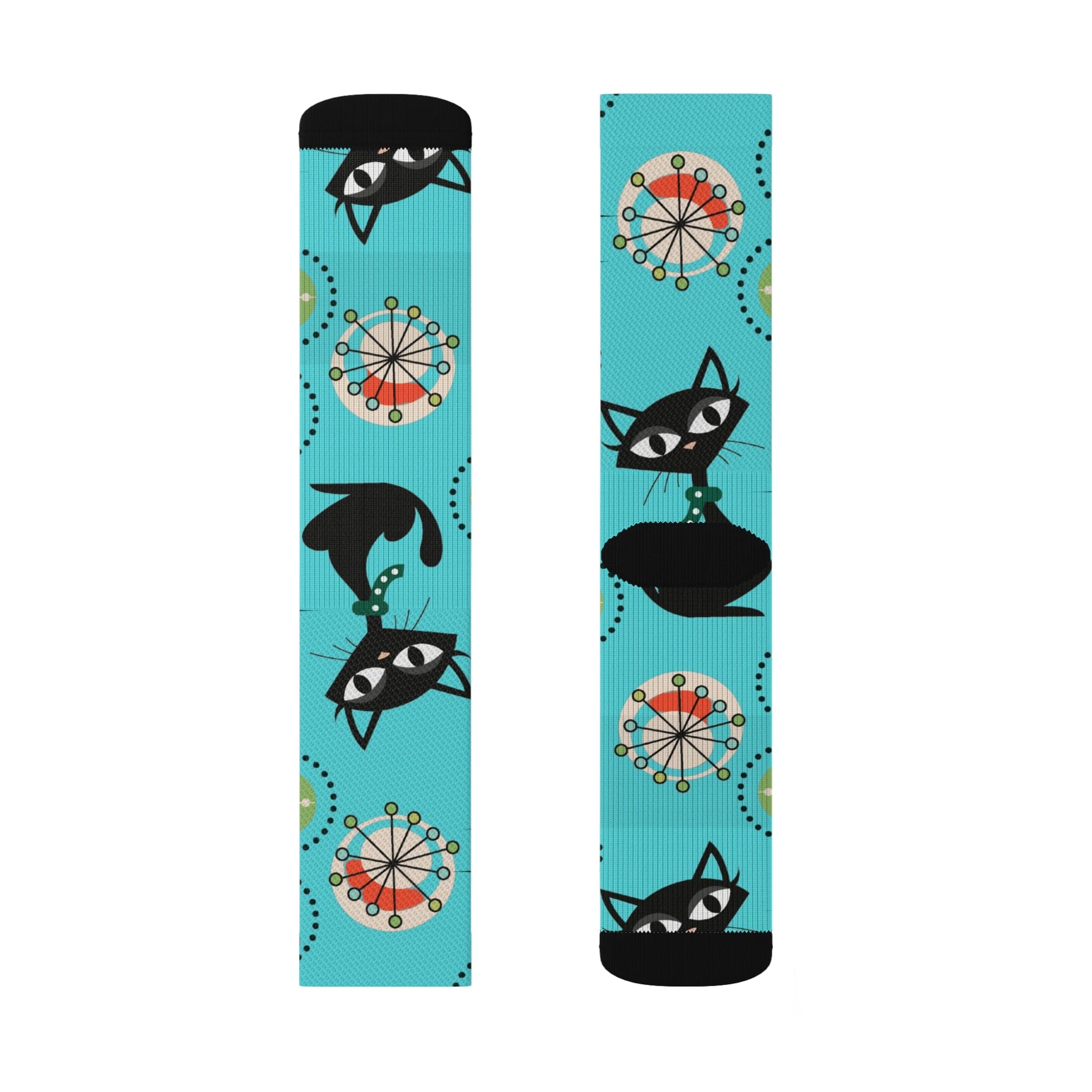 Atomic Cat, Aqua Blue, Retro Crazy Socks All Over Prints