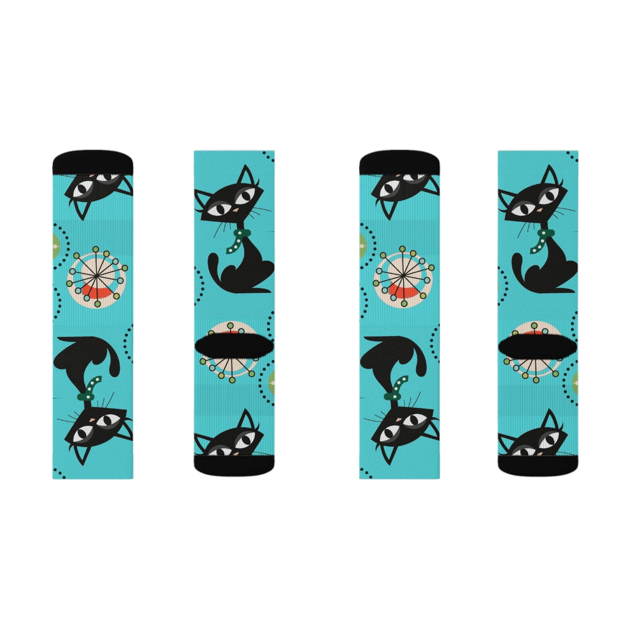 Atomic Cat, Aqua Blue, Retro Crazy Socks All Over Prints