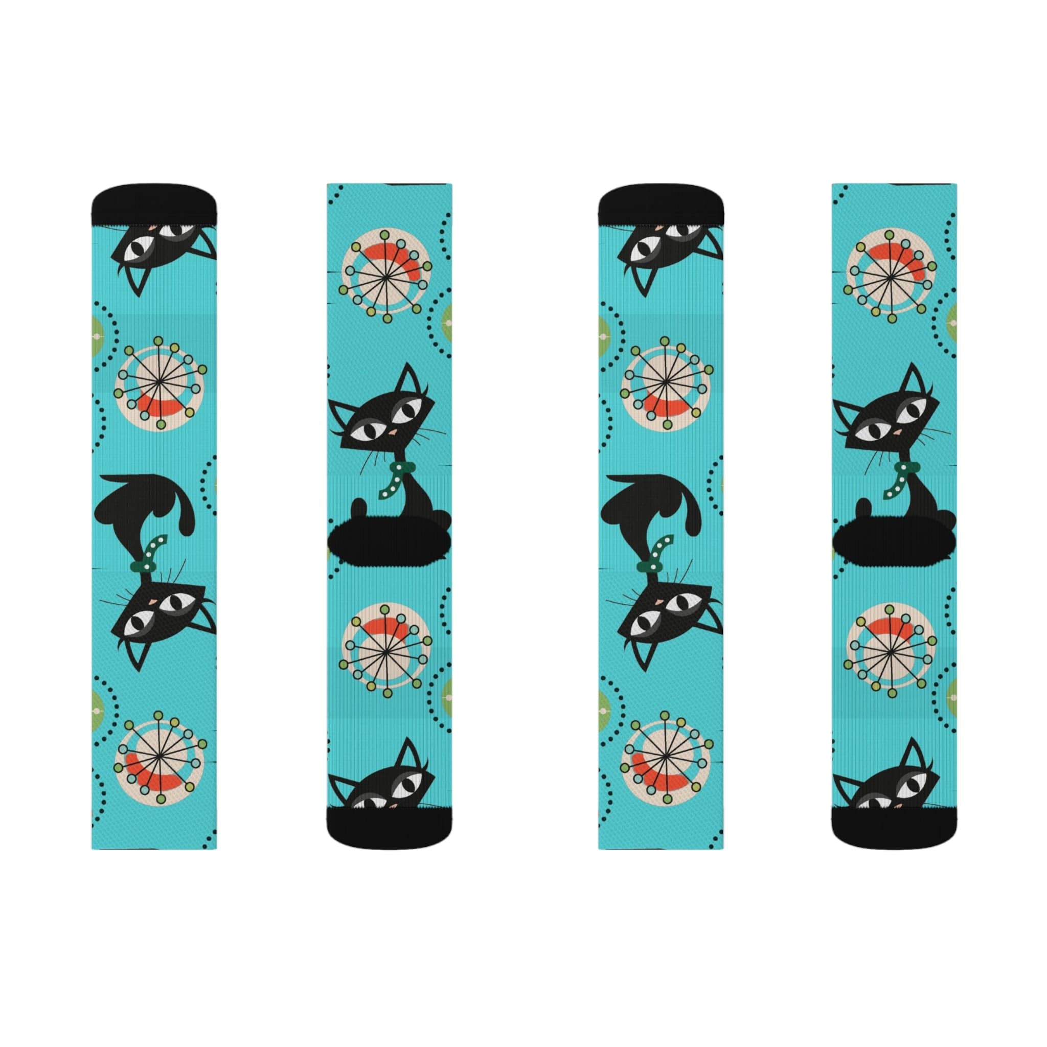 Atomic Cat, Aqua Blue, Retro Crazy Socks All Over Prints