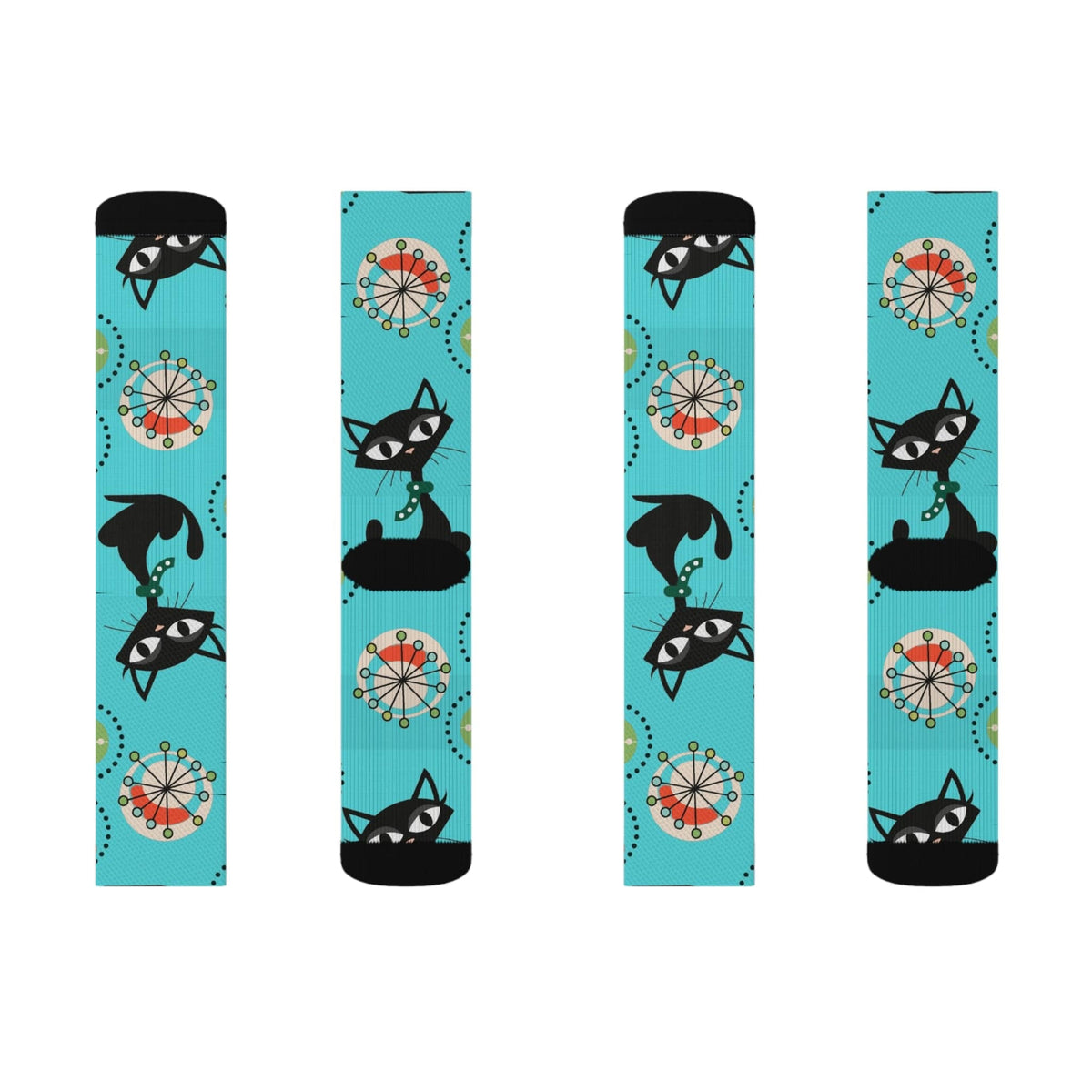 Atomic Cat, Aqua Blue, Retro Crazy Socks All Over Prints