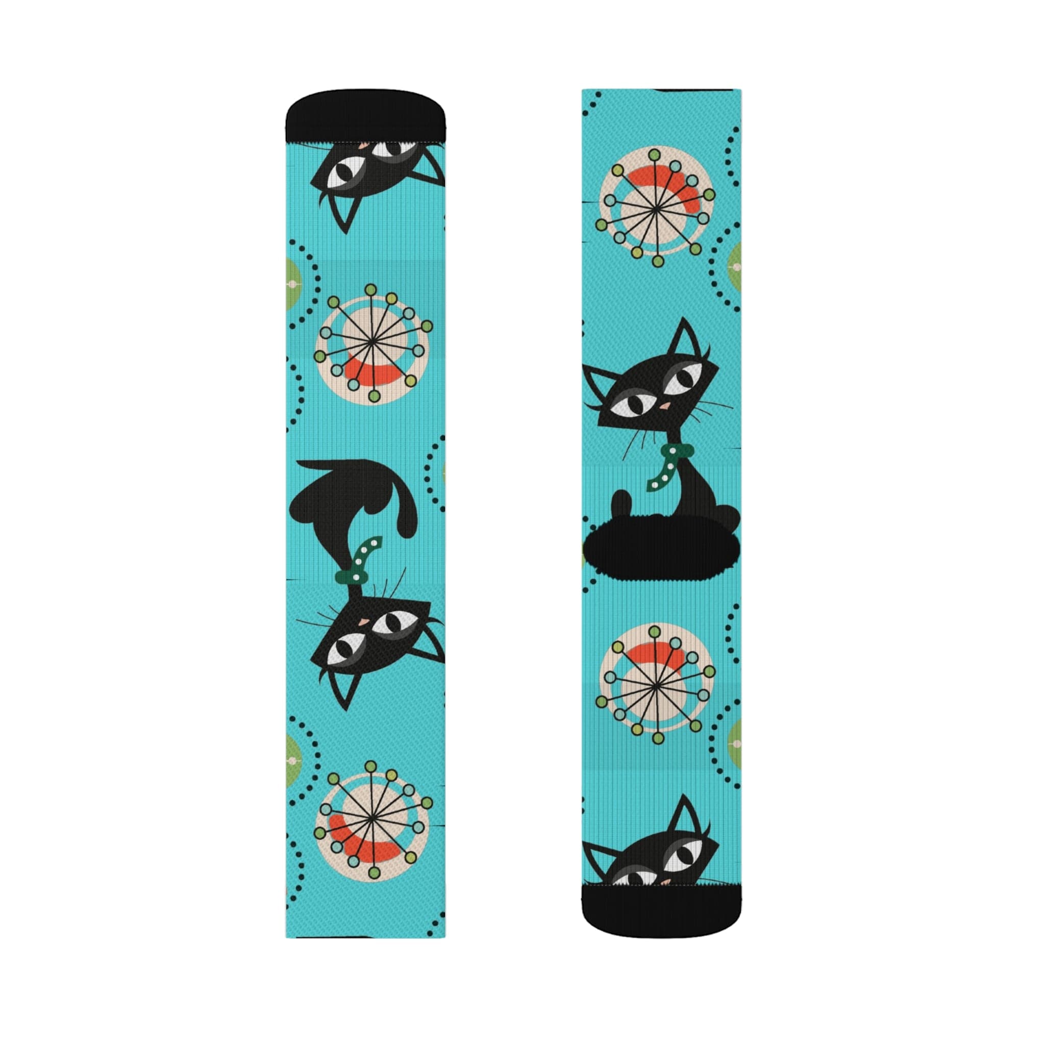 Atomic Cat, Aqua Blue, Retro Crazy Socks All Over Prints