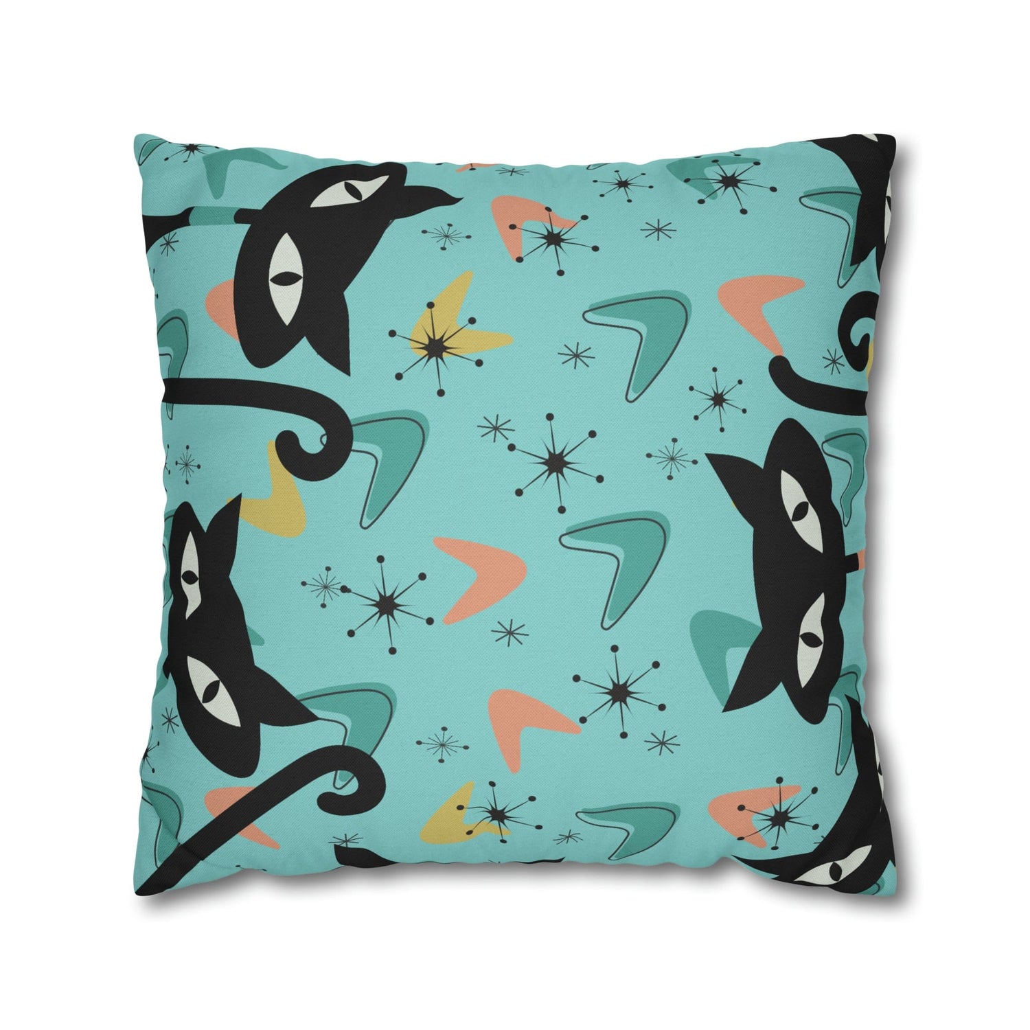 Atomic Cat Art Pillow, Quirky Cats, Cat Mom, Cat Lover, Mid Century Modern Boomerang, Sputnik Starburst Couch Cushion Cover Home Decor