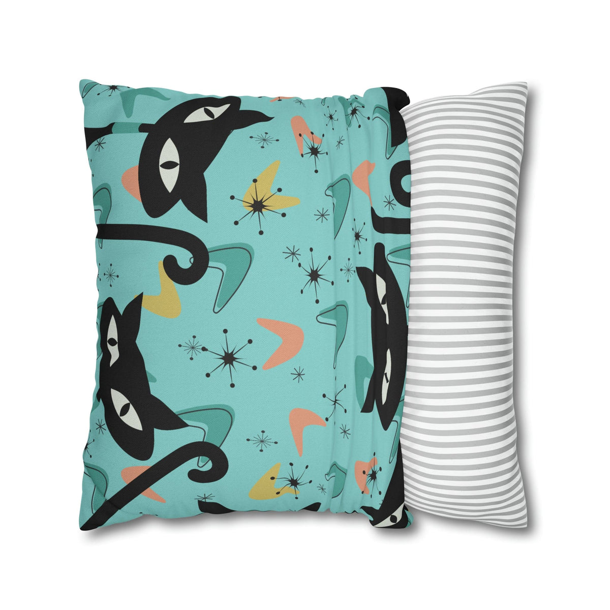 Atomic Cat Art Pillow, Quirky Cats, Cat Mom, Cat Lover, Mid Century Modern Boomerang, Sputnik Starburst Couch Cushion Cover Home Decor