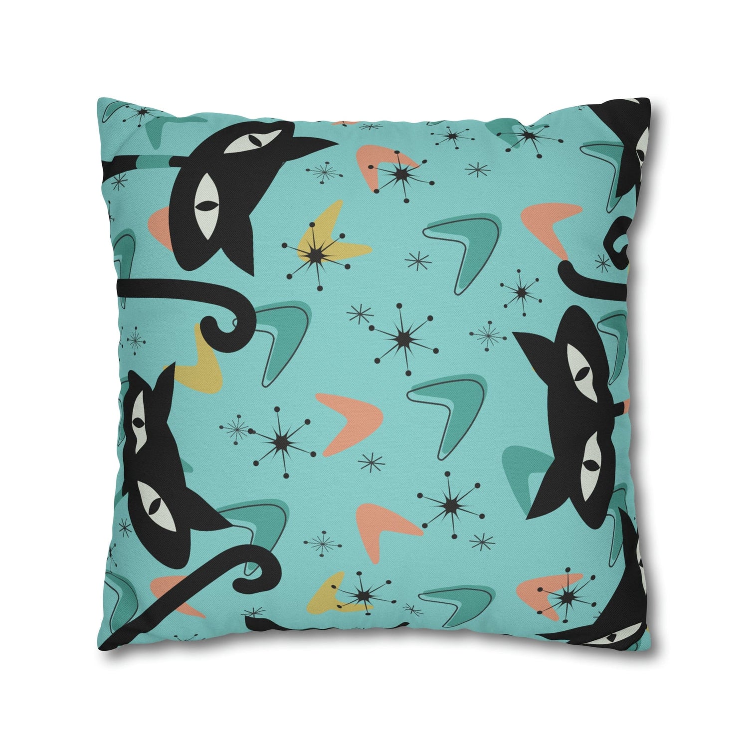 Atomic Cat Art Pillow, Quirky Cats, Cat Mom, Cat Lover, Mid Century Modern Boomerang, Sputnik Starburst Couch Cushion Cover Home Decor