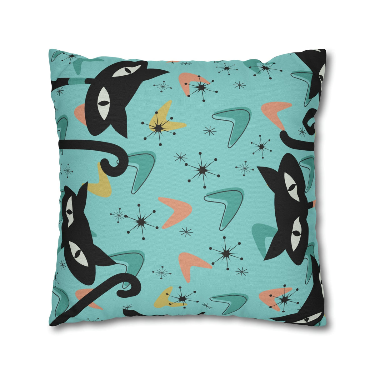 Atomic Cat Art Pillow, Quirky Cats, Cat Mom, Cat Lover, Mid Century Modern Boomerang, Sputnik Starburst Couch Cushion Cover Home Decor