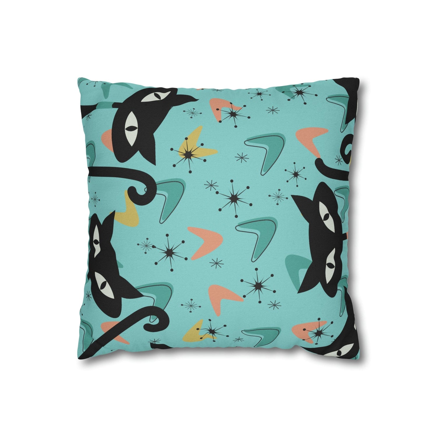 Atomic Cat Art Pillow, Quirky Cats, Cat Mom, Cat Lover, Mid Century Modern Boomerang, Sputnik Starburst Couch Cushion Cover Home Decor
