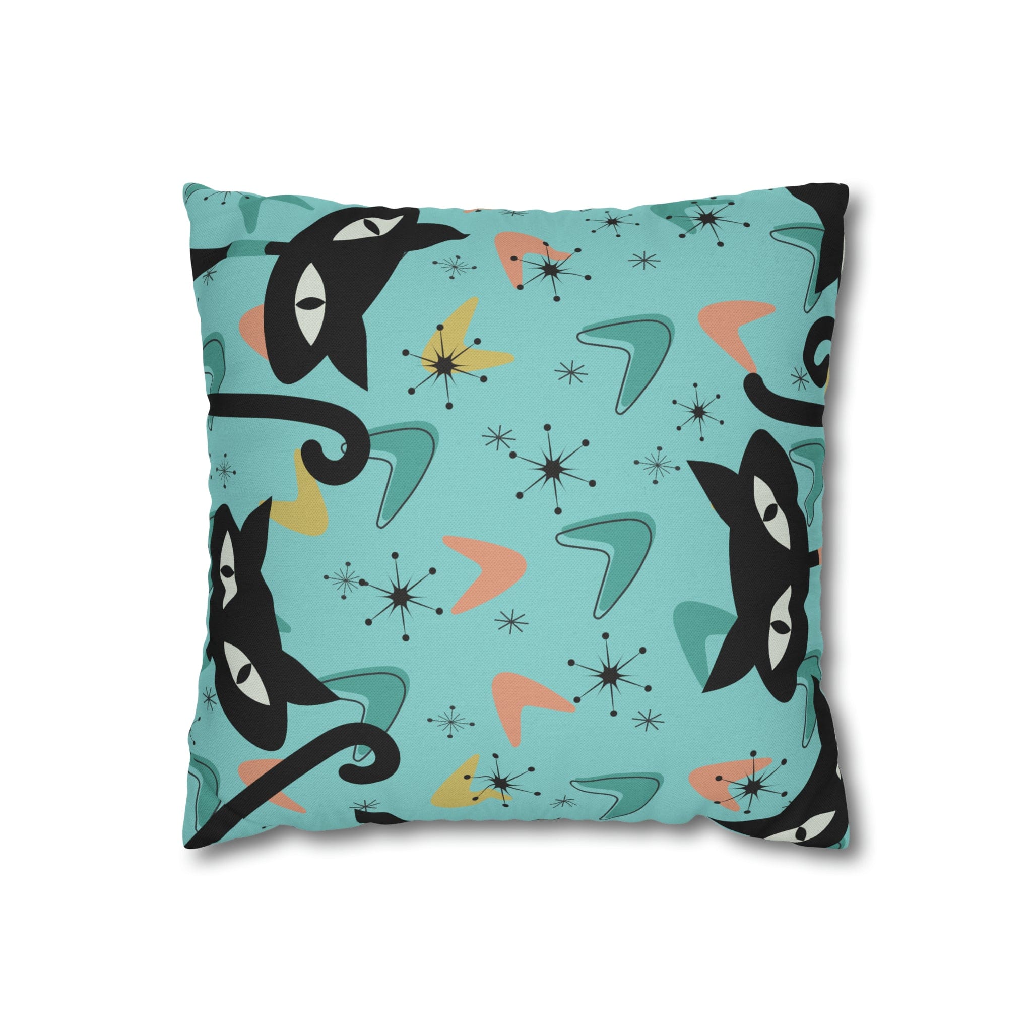 Atomic Cat Art Pillow, Quirky Cats, Cat Mom, Cat Lover, Mid Century Modern Boomerang, Sputnik Starburst Couch Cushion Cover Home Decor