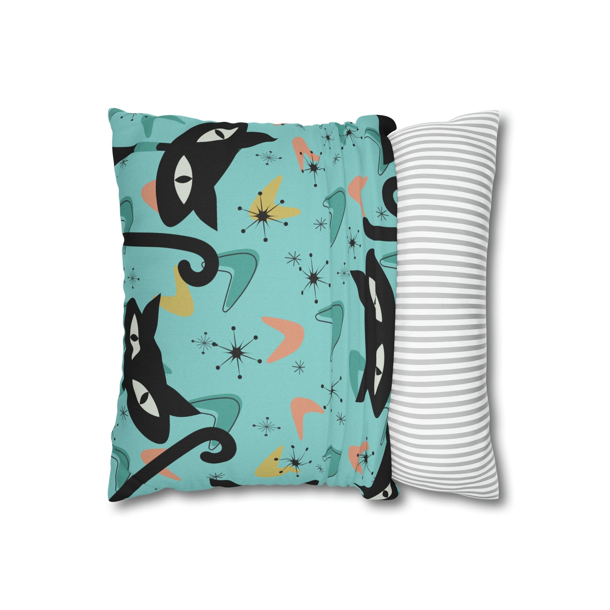 Atomic Cat Art Pillow, Quirky Cats, Cat Mom, Cat Lover, Mid Century Modern Boomerang, Sputnik Starburst Couch Cushion Cover Home Decor