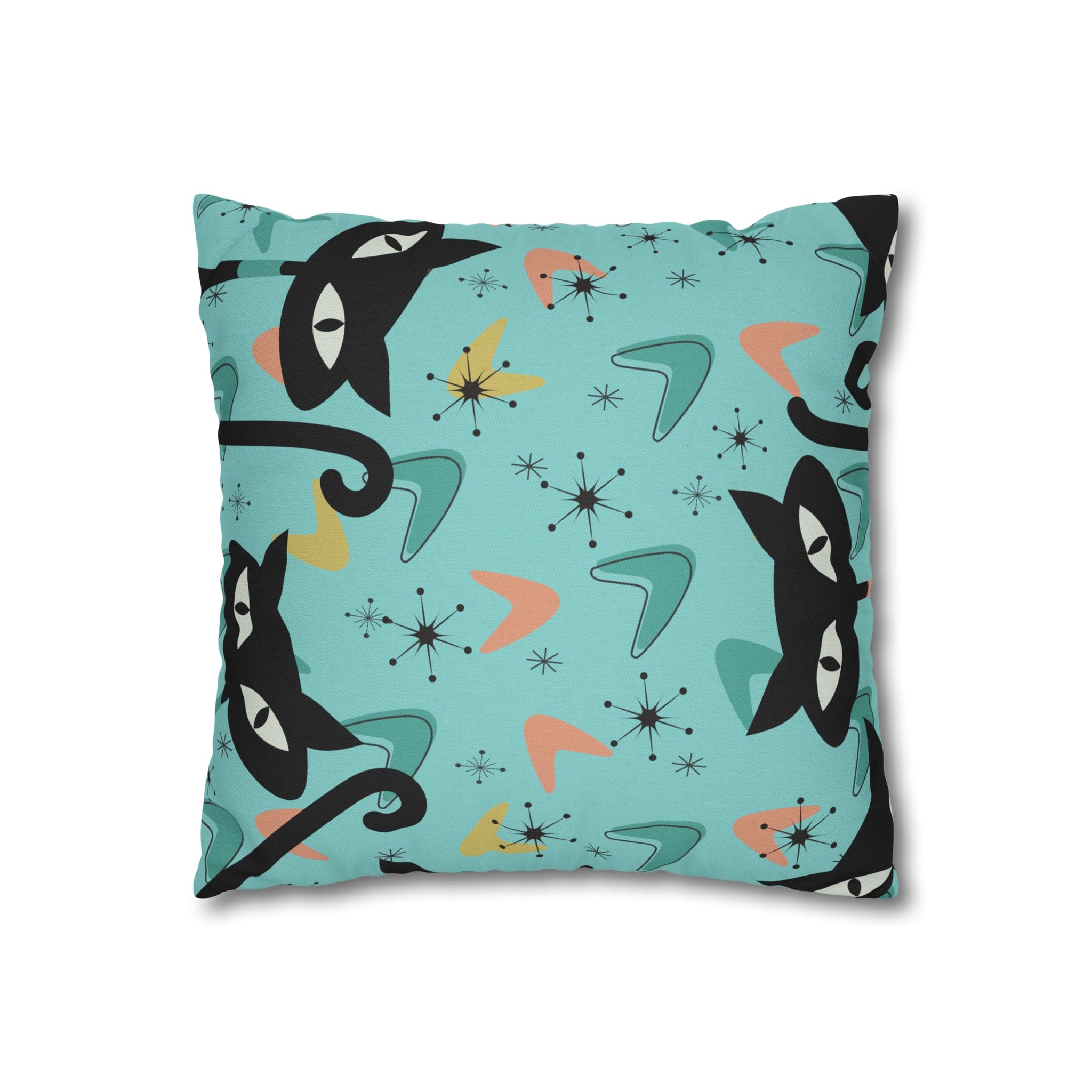 Atomic Cat Art Pillow, Quirky Cats, Cat Mom, Cat Lover, Mid Century Modern Boomerang, Sputnik Starburst Couch Cushion Cover Home Decor
