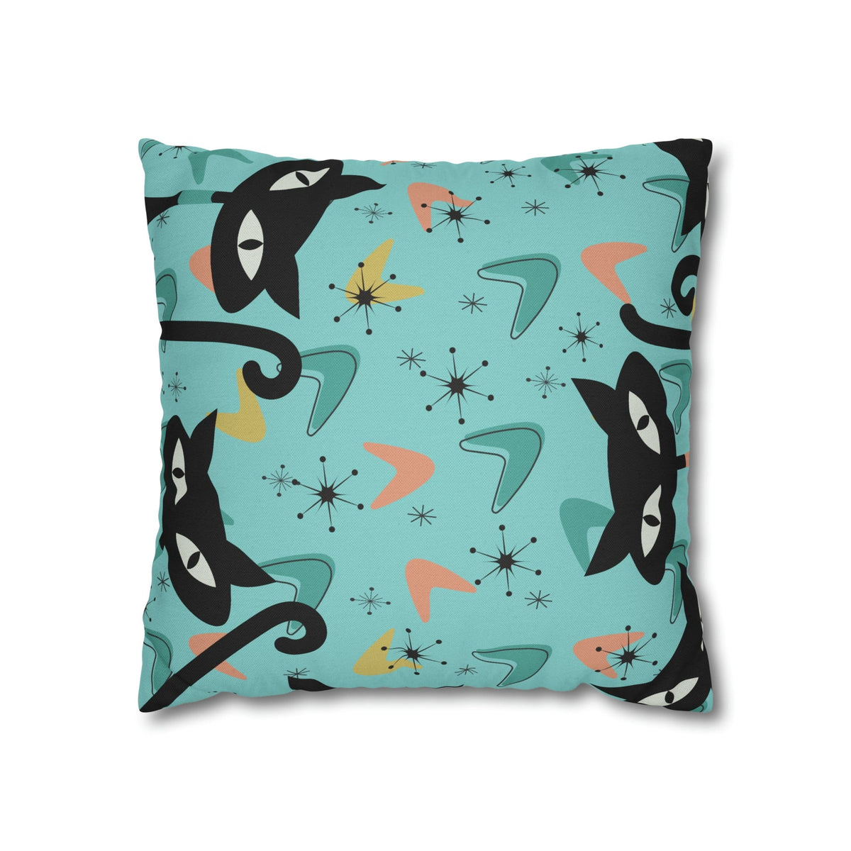 Atomic Cat Art Pillow, Quirky Cats, Cat Mom, Cat Lover, Mid Century Modern Boomerang, Sputnik Starburst Couch Cushion Cover Home Decor