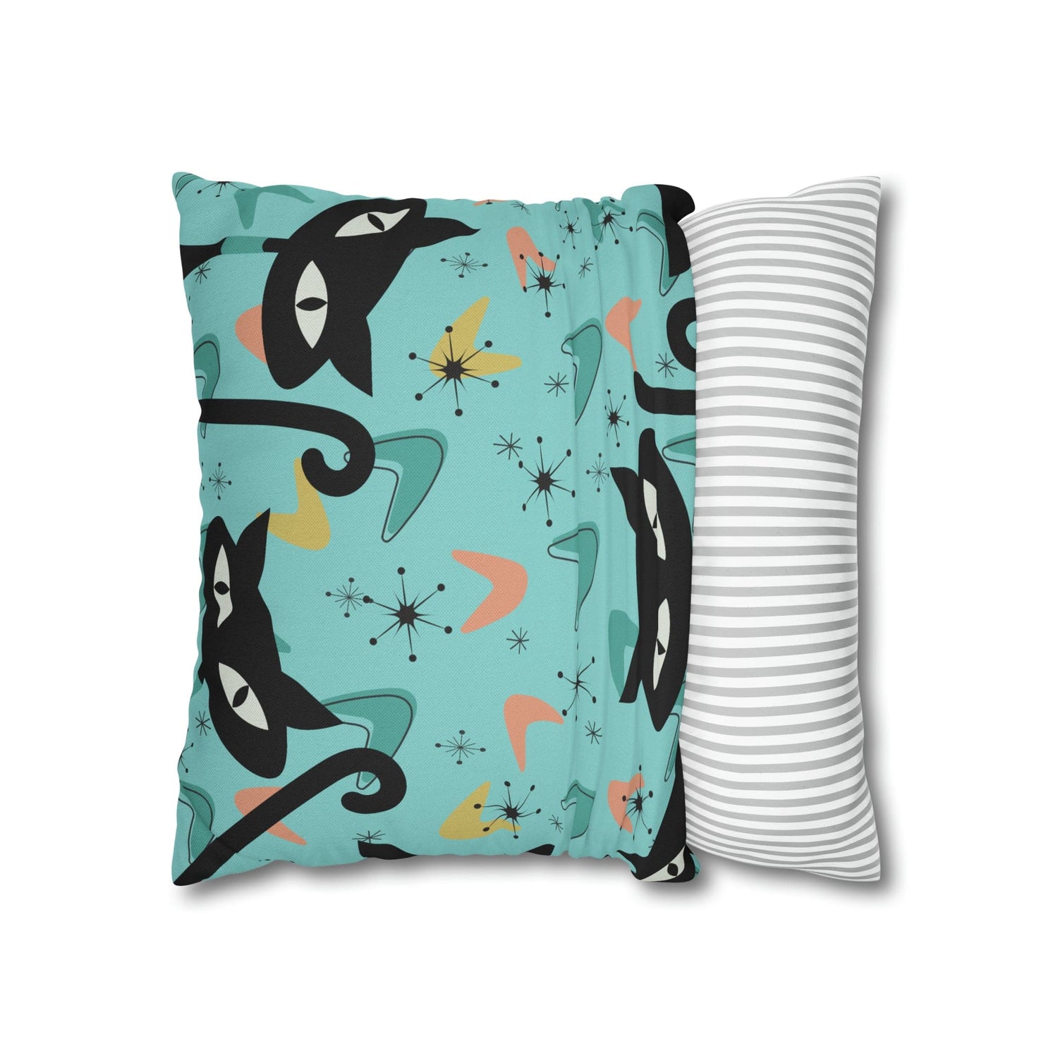 Atomic Cat Art Pillow, Quirky Cats, Cat Mom, Cat Lover, Mid Century Modern Boomerang, Sputnik Starburst Couch Cushion Cover Home Decor