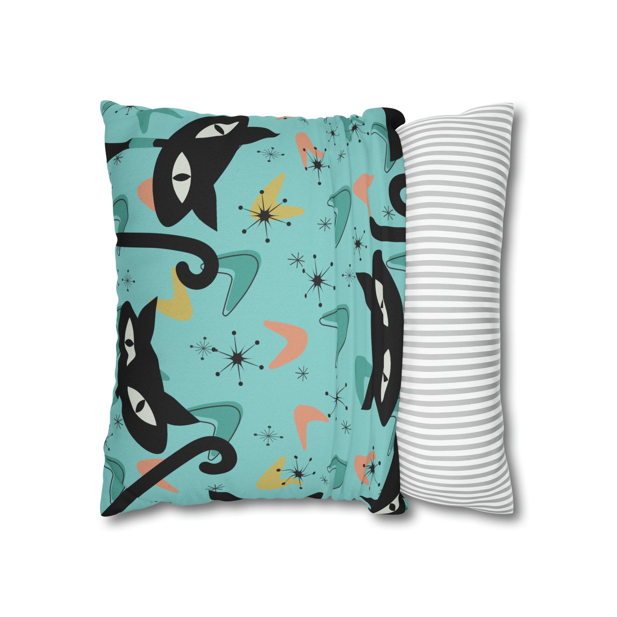 Atomic Cat Art Pillow, Quirky Cats, Cat Mom, Cat Lover, Mid Century Modern Boomerang, Sputnik Starburst Couch Cushion Cover Home Decor