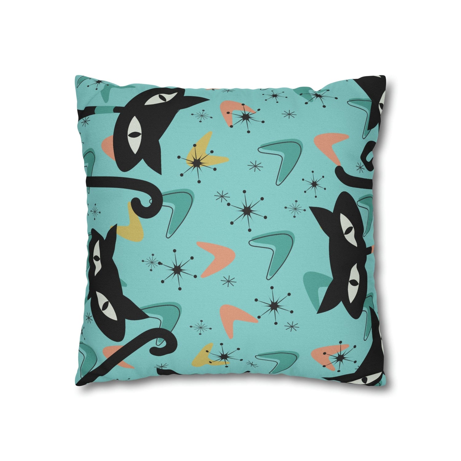 Atomic Cat Art Pillow, Quirky Cats, Cat Mom, Cat Lover, Mid Century Modern Boomerang, Sputnik Starburst Couch Cushion Cover Home Decor