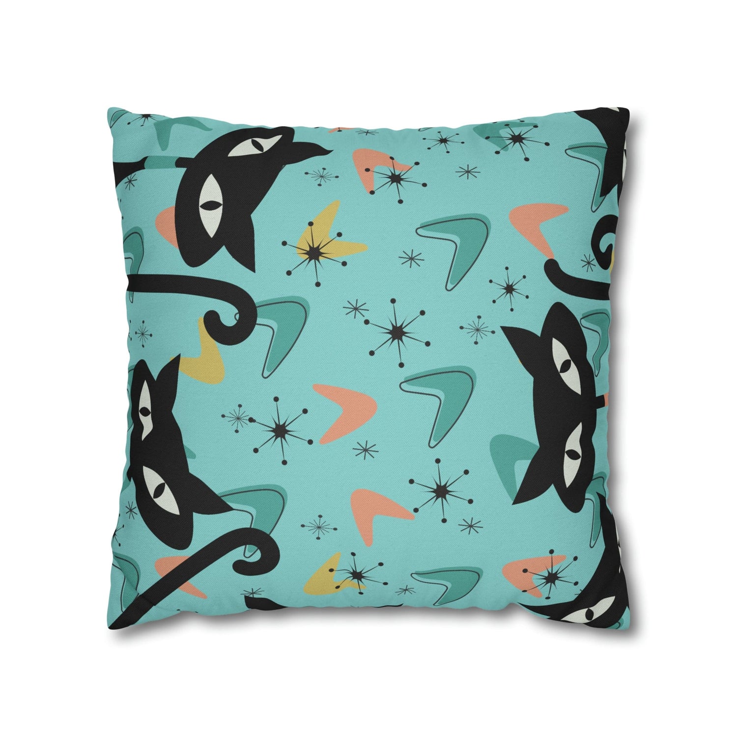 Atomic Cat Art Pillow, Quirky Cats, Cat Mom, Cat Lover, Mid Century Modern Boomerang, Sputnik Starburst Couch Cushion Cover Home Decor