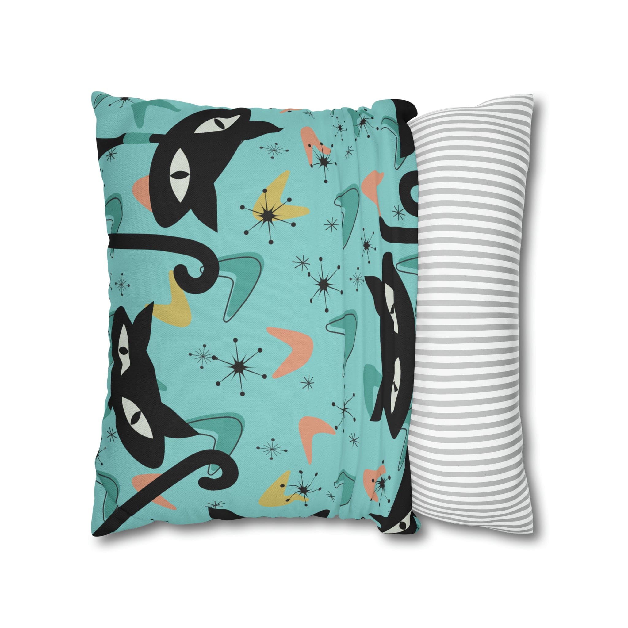 Atomic Cat Art Pillow, Quirky Cats, Cat Mom, Cat Lover, Mid Century Modern Boomerang, Sputnik Starburst Couch Cushion Cover Home Decor