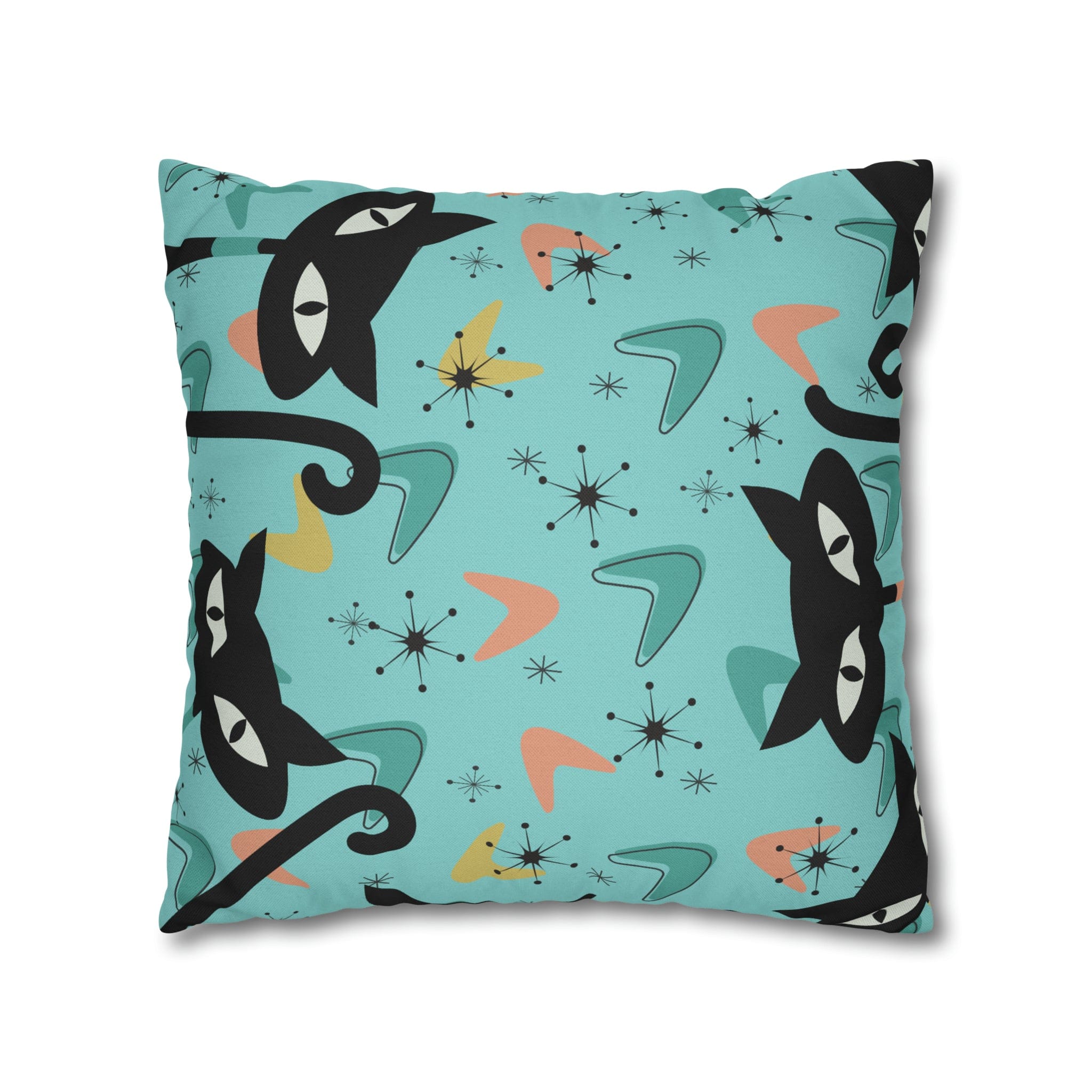 Atomic Cat Art Pillow, Quirky Cats, Cat Mom, Cat Lover, Mid Century Modern Boomerang, Sputnik Starburst Couch Cushion Cover Home Decor