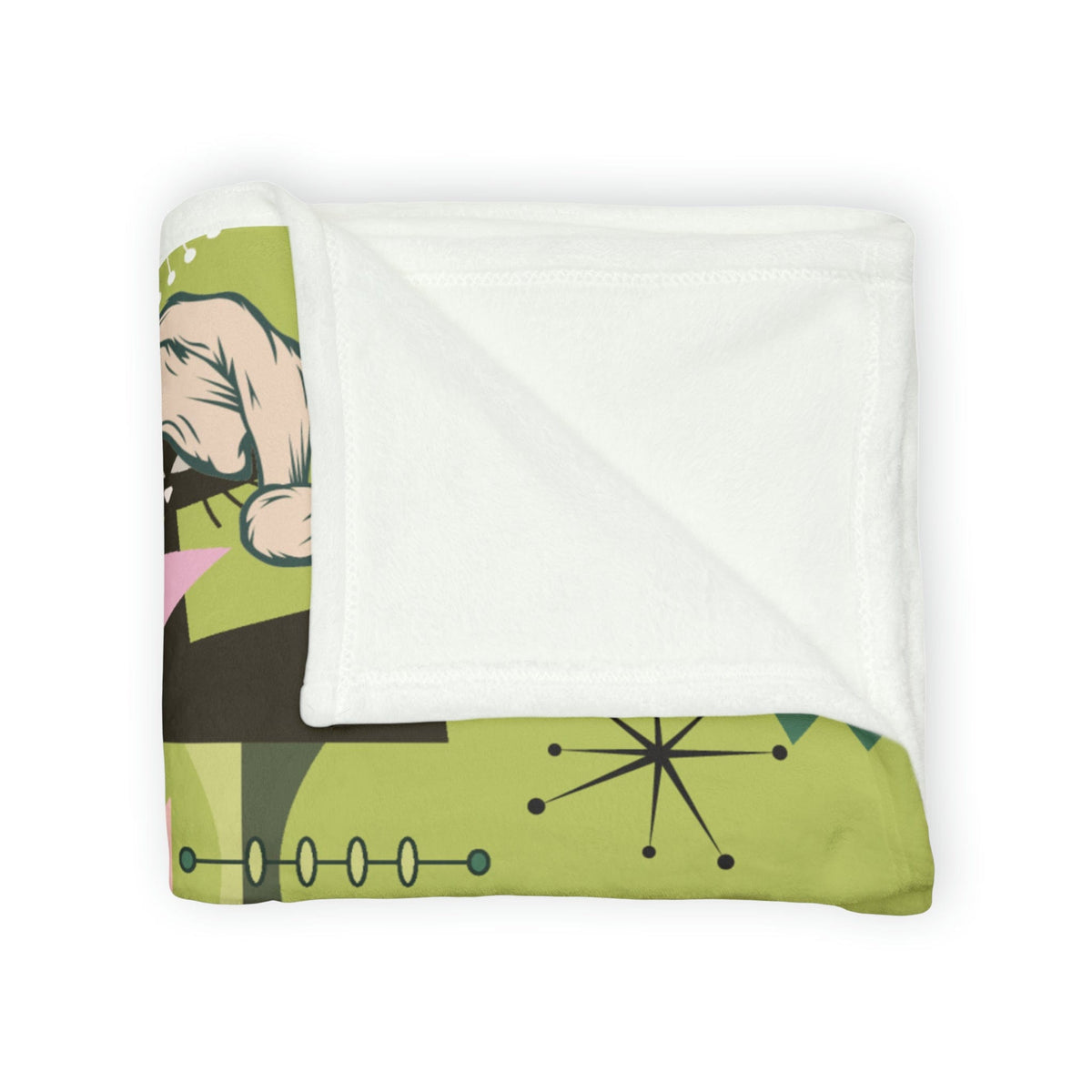 Atomic Cat Designs, Christmas Blanket, 50's Vintage Designs, Green Kitsch Fun Retro Christmas Gift Soft Polyester Blanket Home Decor