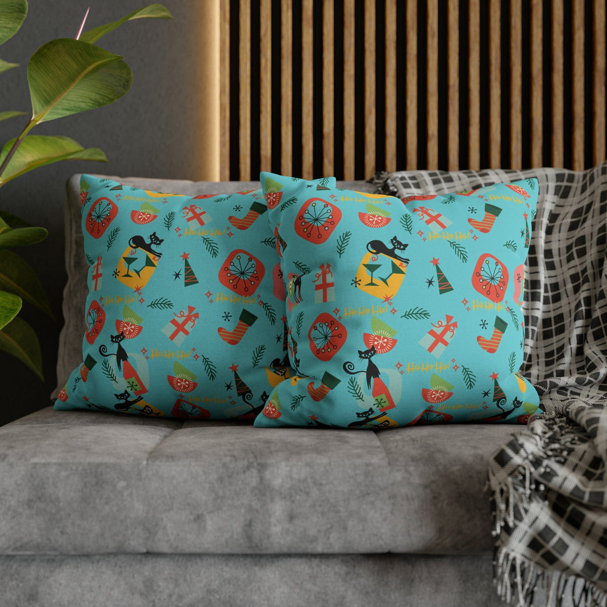 Atomic Cat Designs, Mid Century Modern Christmas Decor, Fun Holiday Spirit Kitschy Seasonal Pillow Cover Home Decor