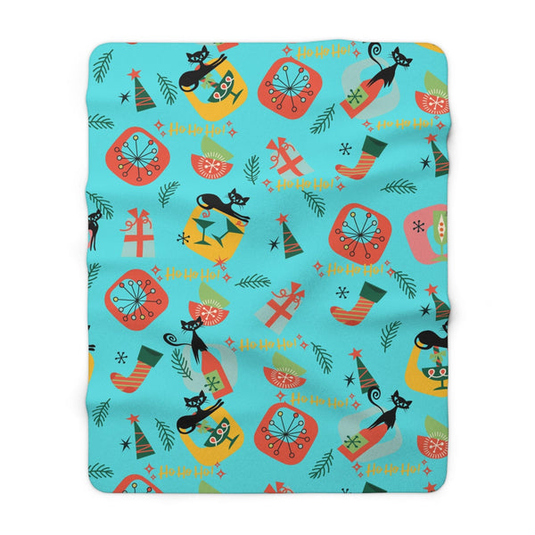 Atomic Cat Designs, Mid Century Modern Christmas Decor, Fun Holiday Spirit Kitschy Seasonal Sherpa Fleece Blanket