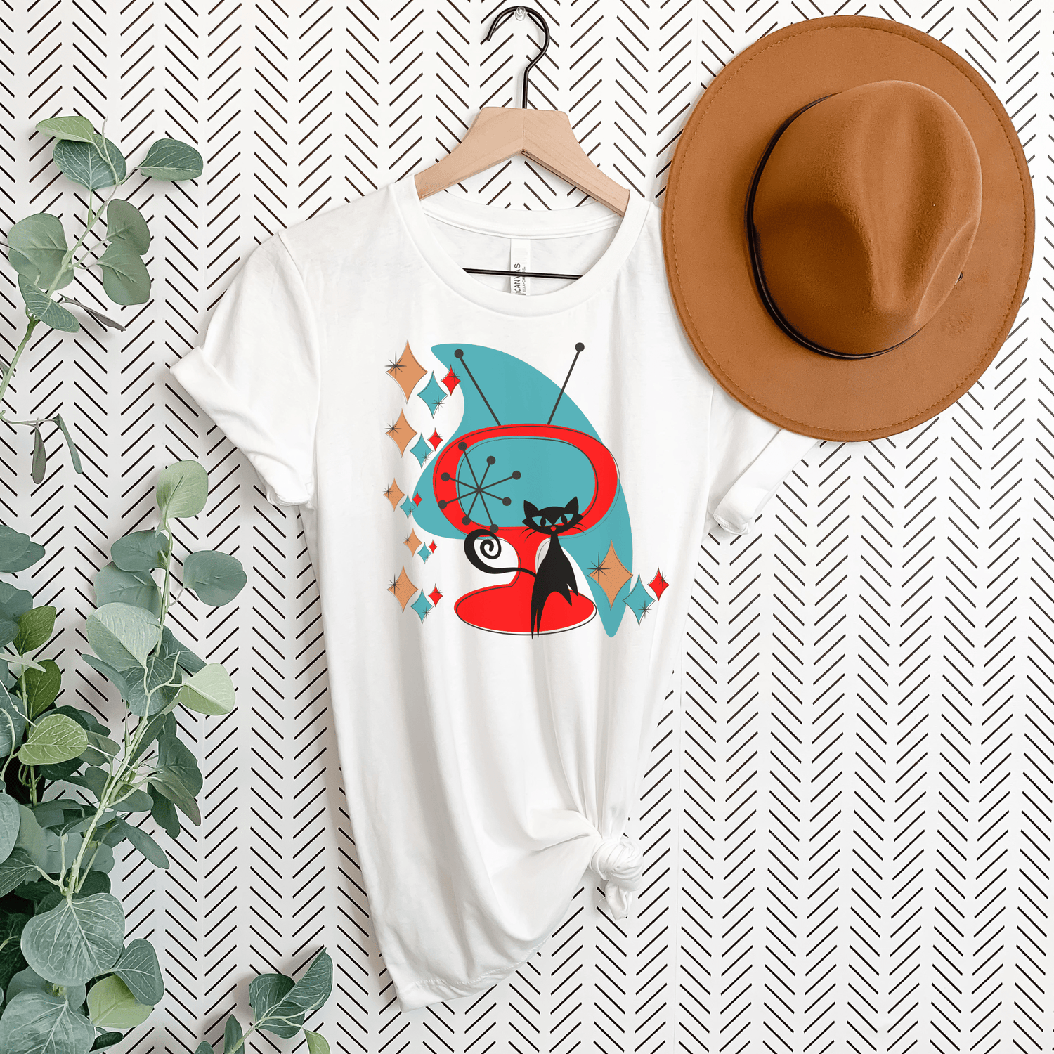 Atomic Cat Designs, Mid Century Modern Kitschy Fun Unisex Jersey Short Sleeve Tee T-Shirt