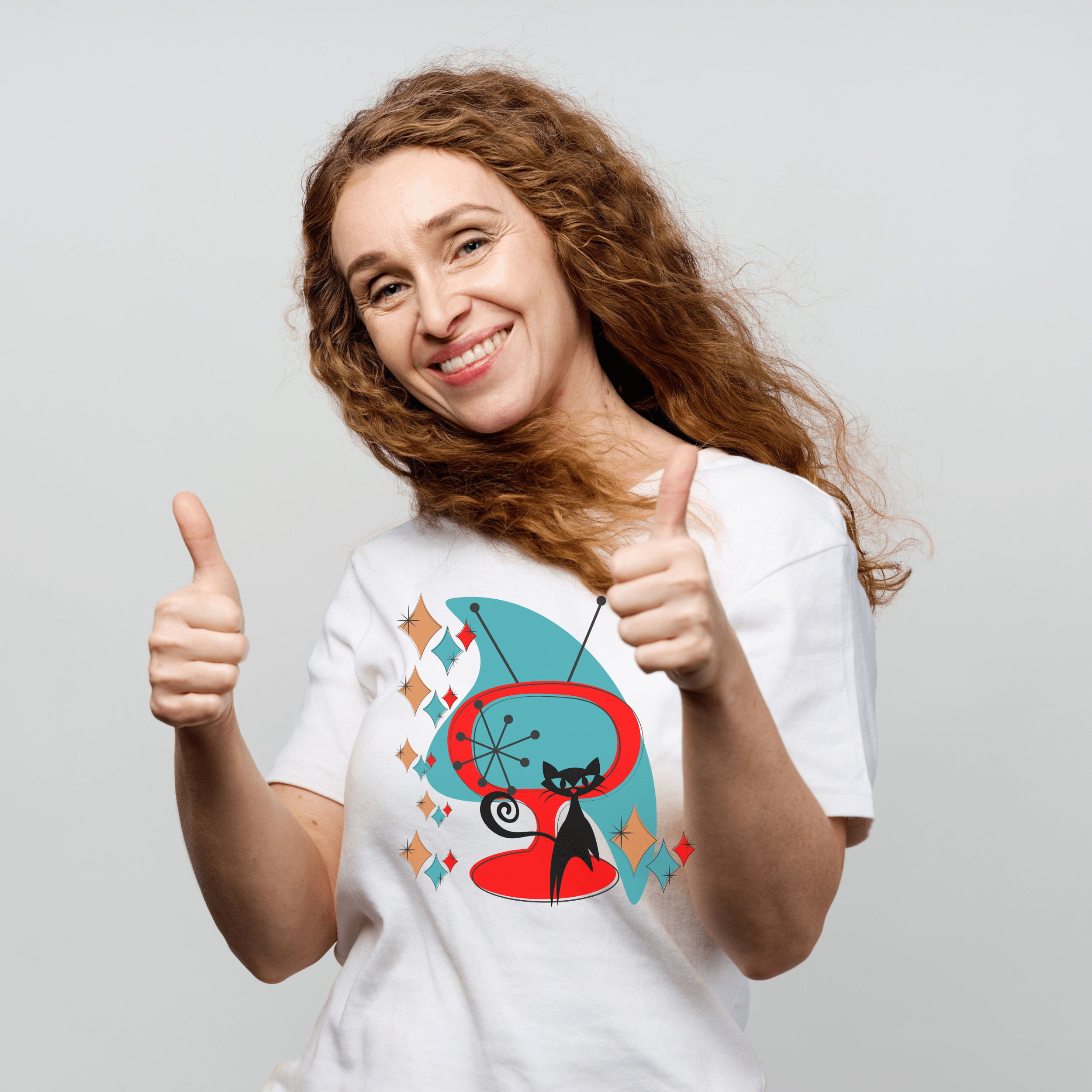 Atomic Cat Designs, Mid Century Modern Kitschy Fun Unisex Jersey Short Sleeve Tee T-Shirt
