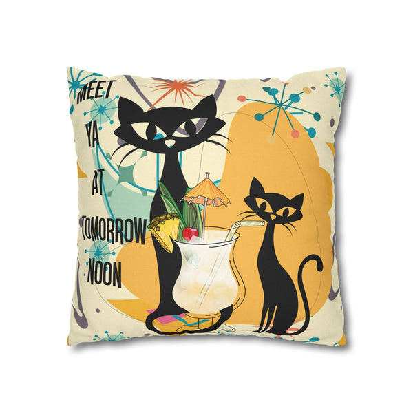 Atomic Cat, Funny Pillow For Cat Lovers, Cats, Pina Colada, Cocktails Mid Century Modern Pillow Case