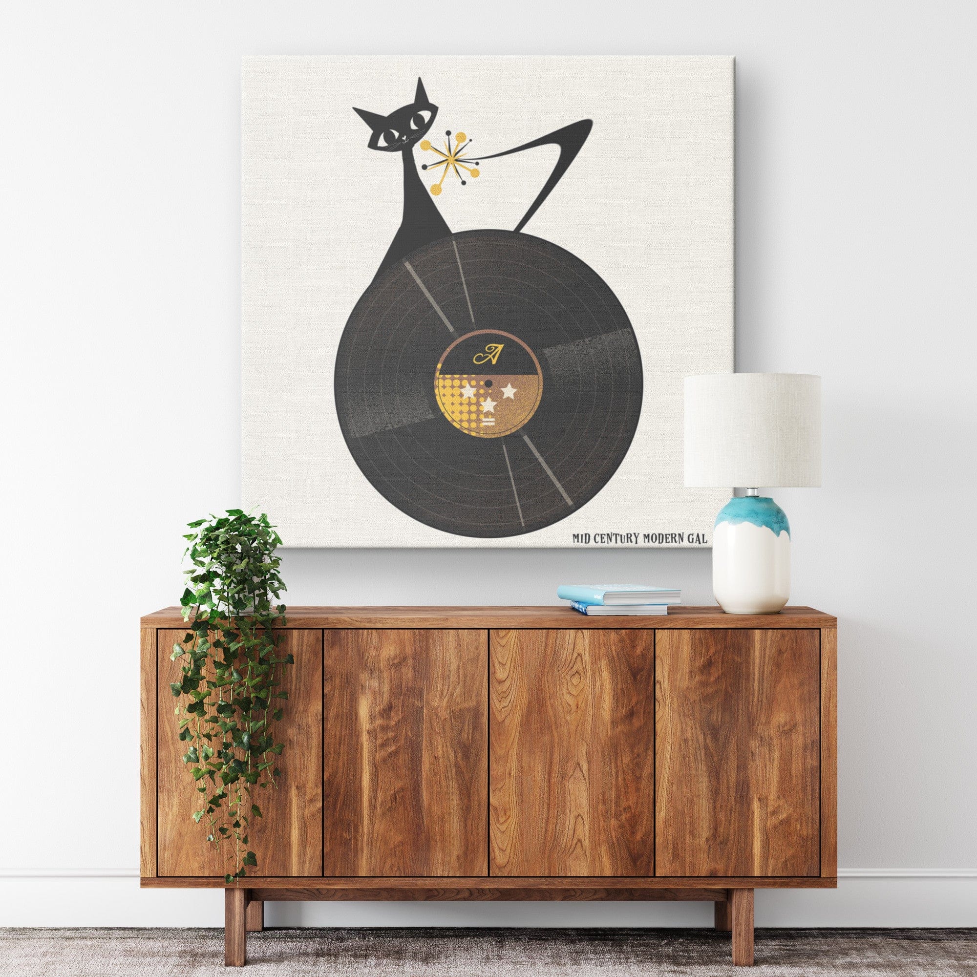 Atomic Cat, Groovy Record, Mid Century Modern Wall Art Wall Art