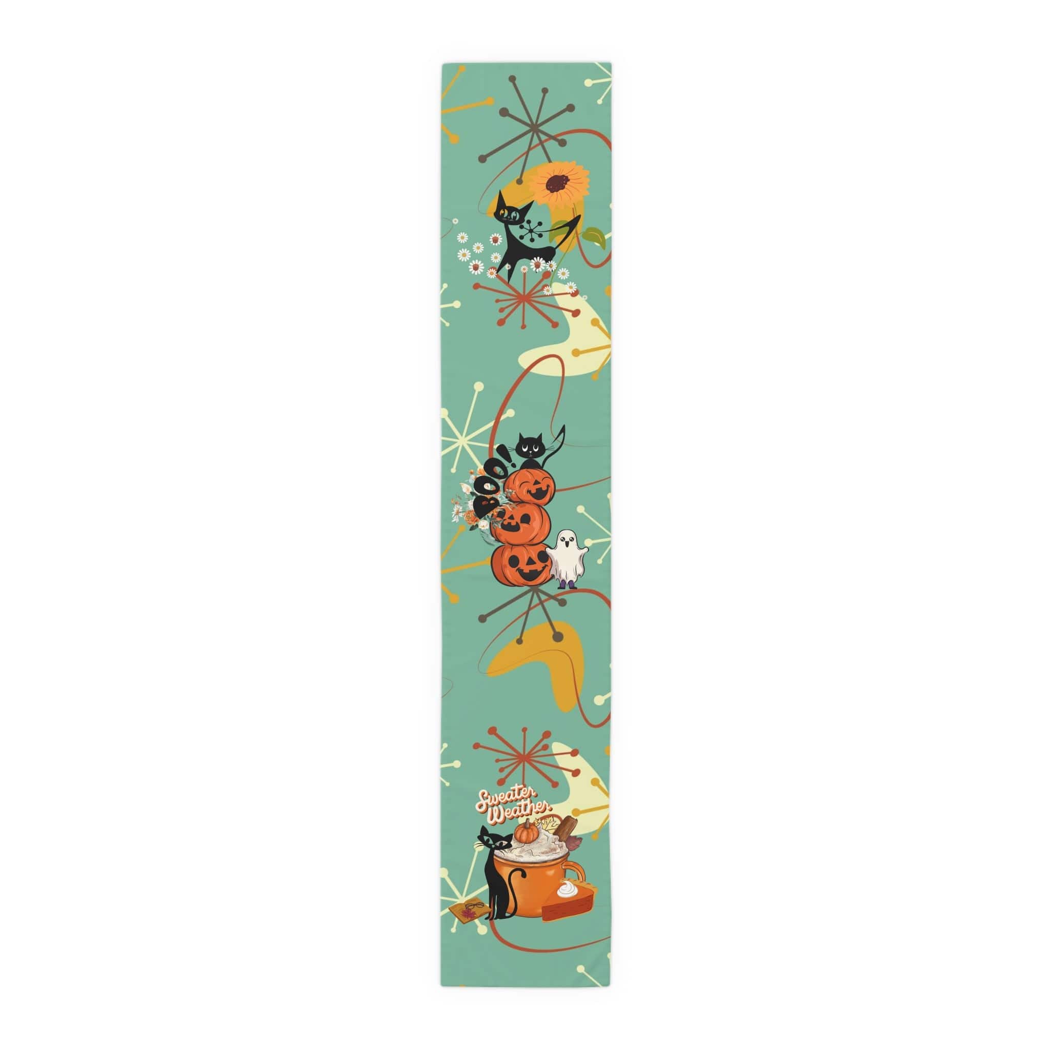 Atomic Cat Kitchen, Diningroom Table Runner, Kitschy Fall, Halloween, Seasonal Mid Century Modern Table Runner Home Decor