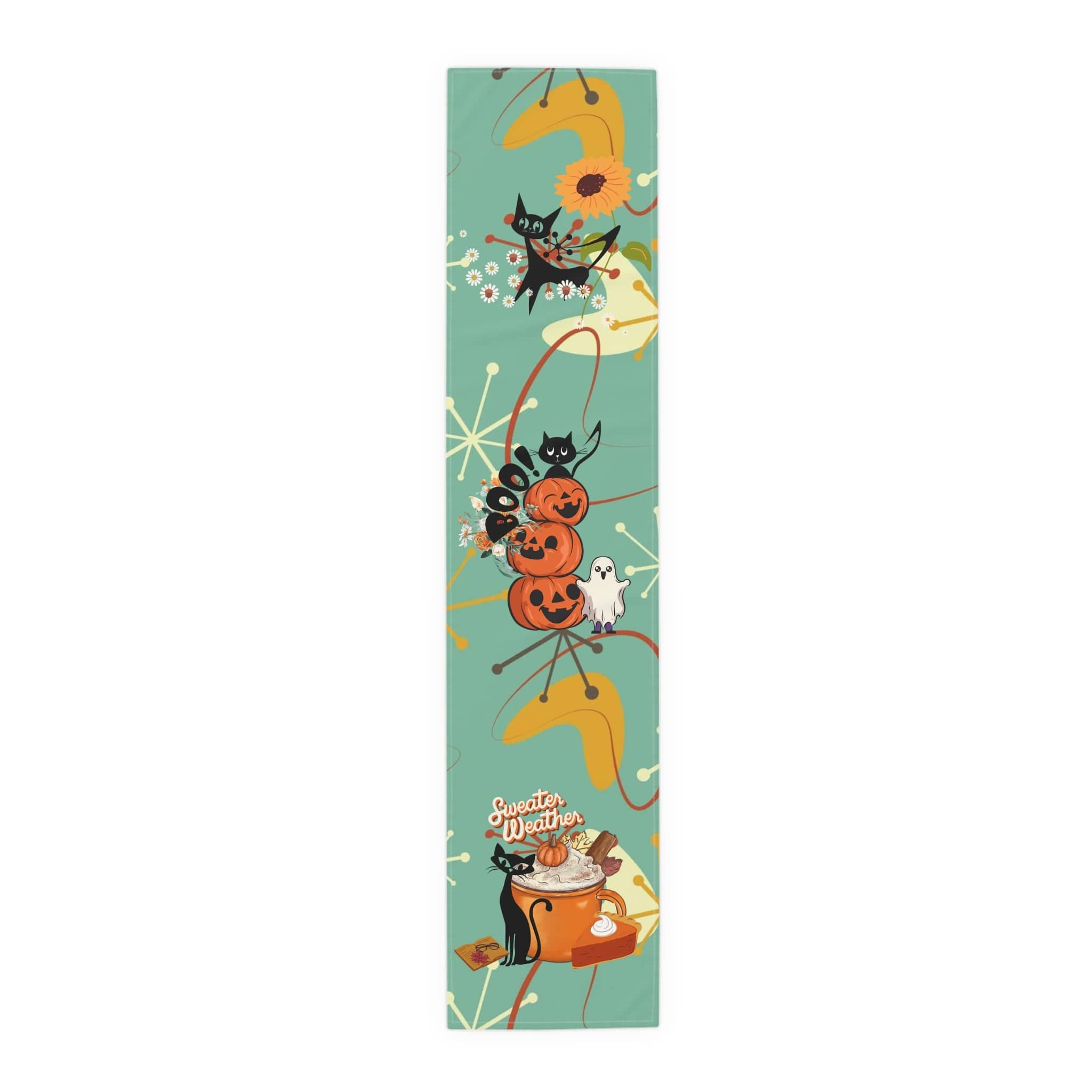 Atomic Cat Kitchen, Diningroom Table Runner, Kitschy Fall, Halloween, Seasonal Mid Century Modern Table Runner Home Decor