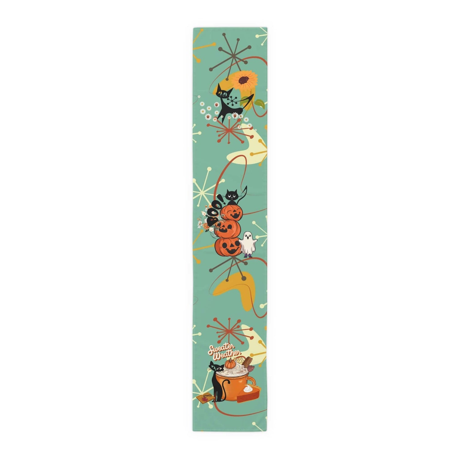 Atomic Cat Kitchen, Diningroom Table Runner, Kitschy Fall, Halloween, Seasonal Mid Century Modern Table Runner Home Decor