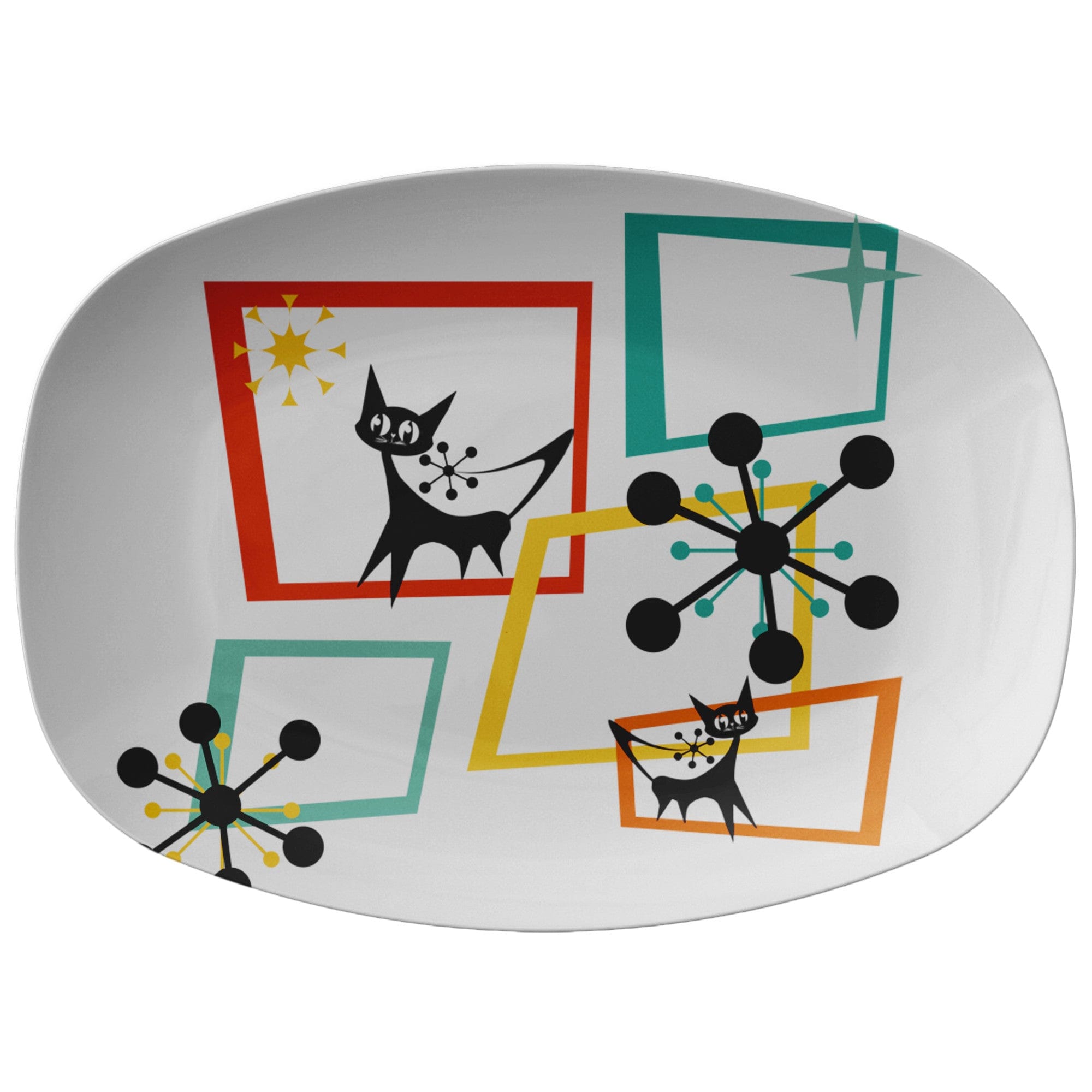 Atomic Cat, Kitschy Cats,Black Cat Lover, Mid Century Modern Dinnerware Kitchenware