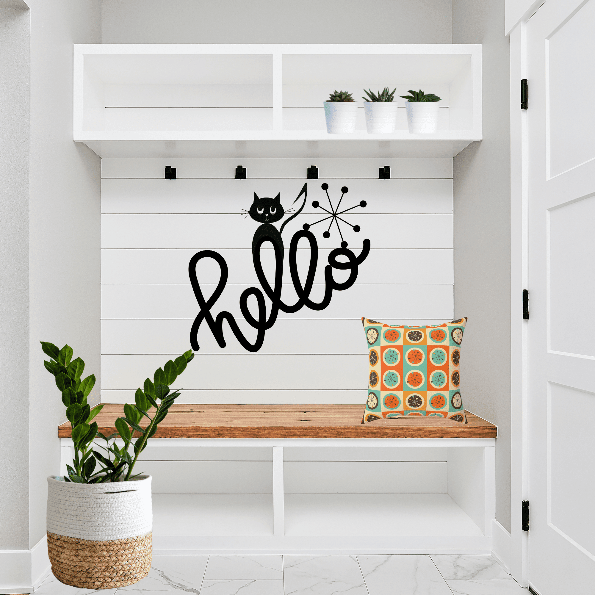 Atomic Cat, Kitschy, Quirky Funny Hello Welcome Mid Century Modern Wall Art Wall Art