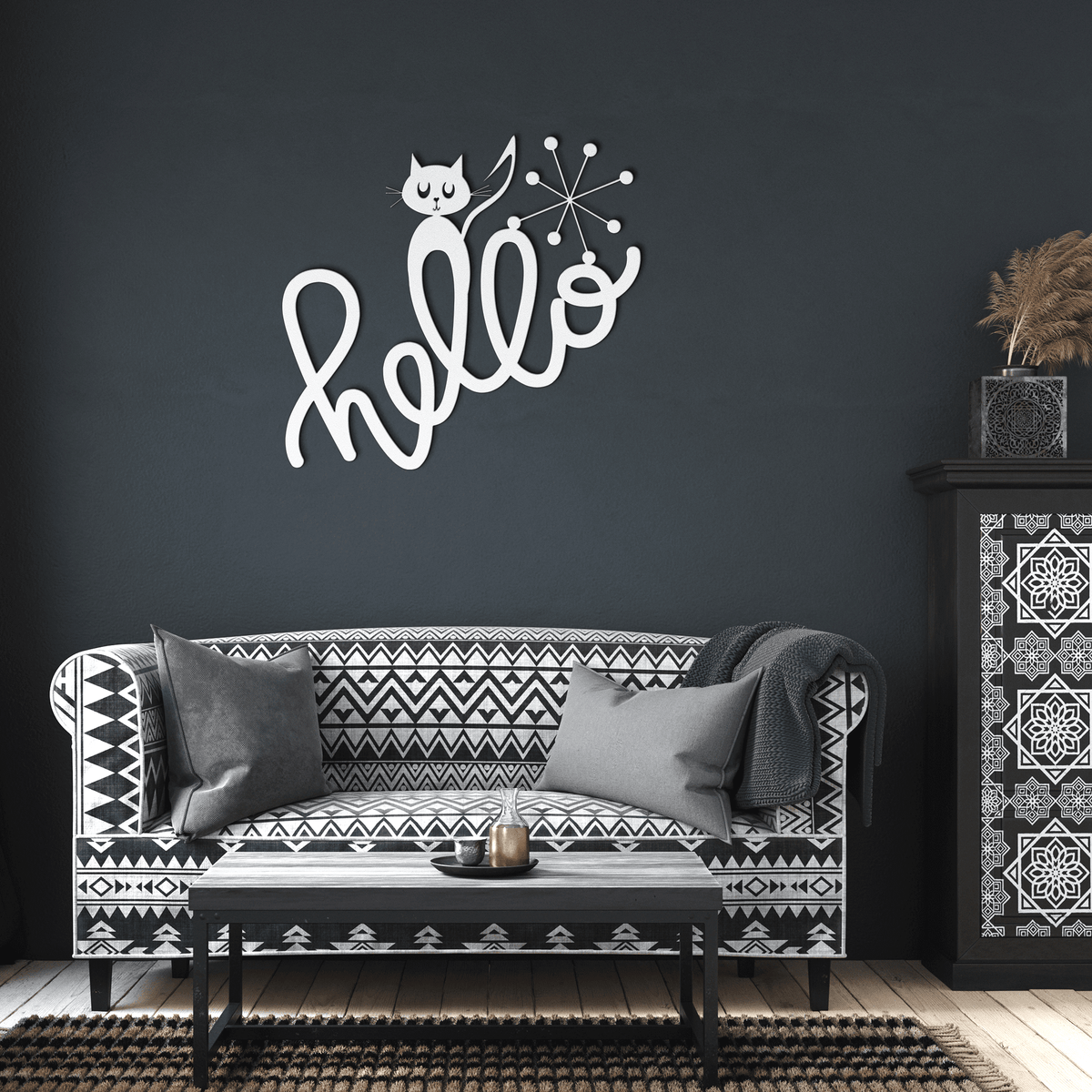 Atomic Cat, Kitschy, Quirky Funny Hello Welcome Mid Century Modern Wall Art Wall Art