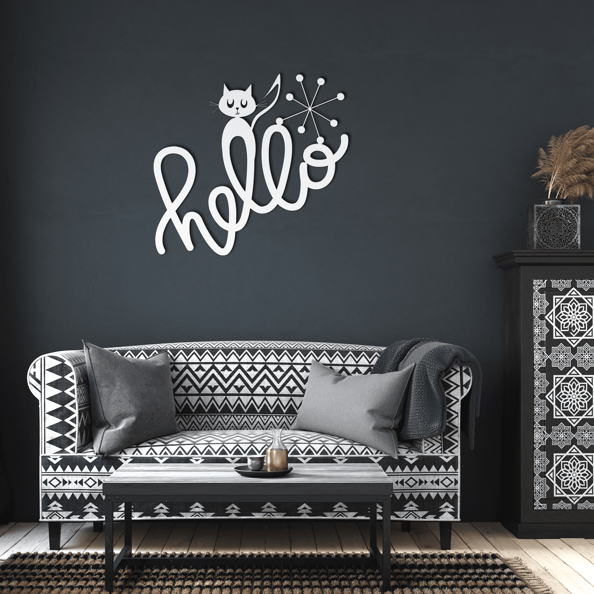 Atomic Cat, Kitschy, Quirky Funny Hello Welcome Mid Century Modern Wall Art Wall Art