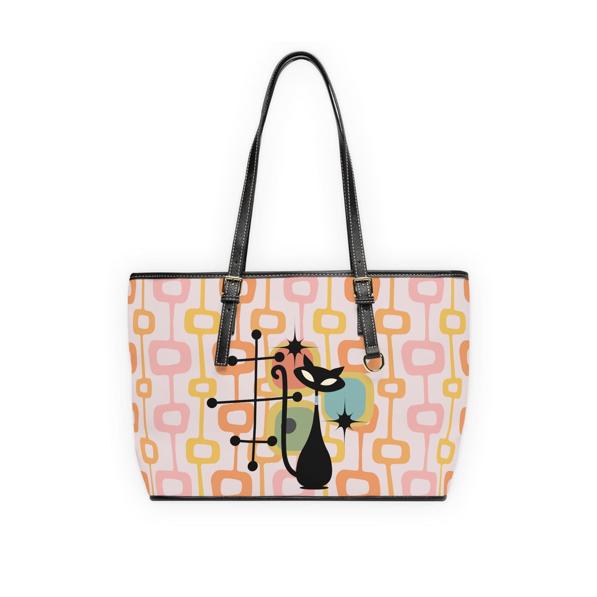 Atomic Cat, Mid Century Mod, Geometric Orange, Pink, Retro Shoulder Bag Bags