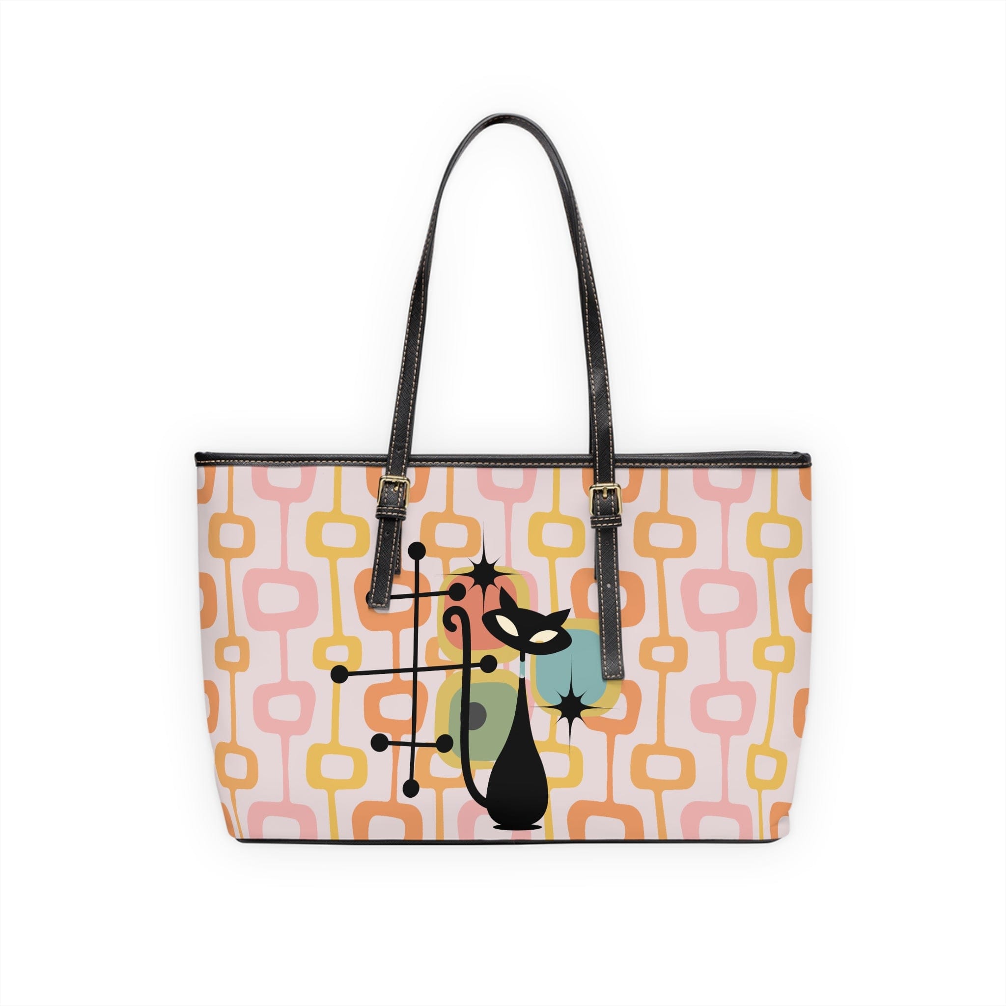 Atomic Cat, Mid Century Mod, Geometric Orange, Pink, Retro Shoulder Bag Bags