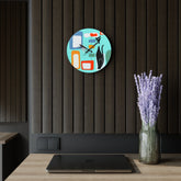 Atomic Cat Mid Century Modern, Geometric Aqua, Retro Acrylic Wall Clock Home Decor Mid Century Modern Gal