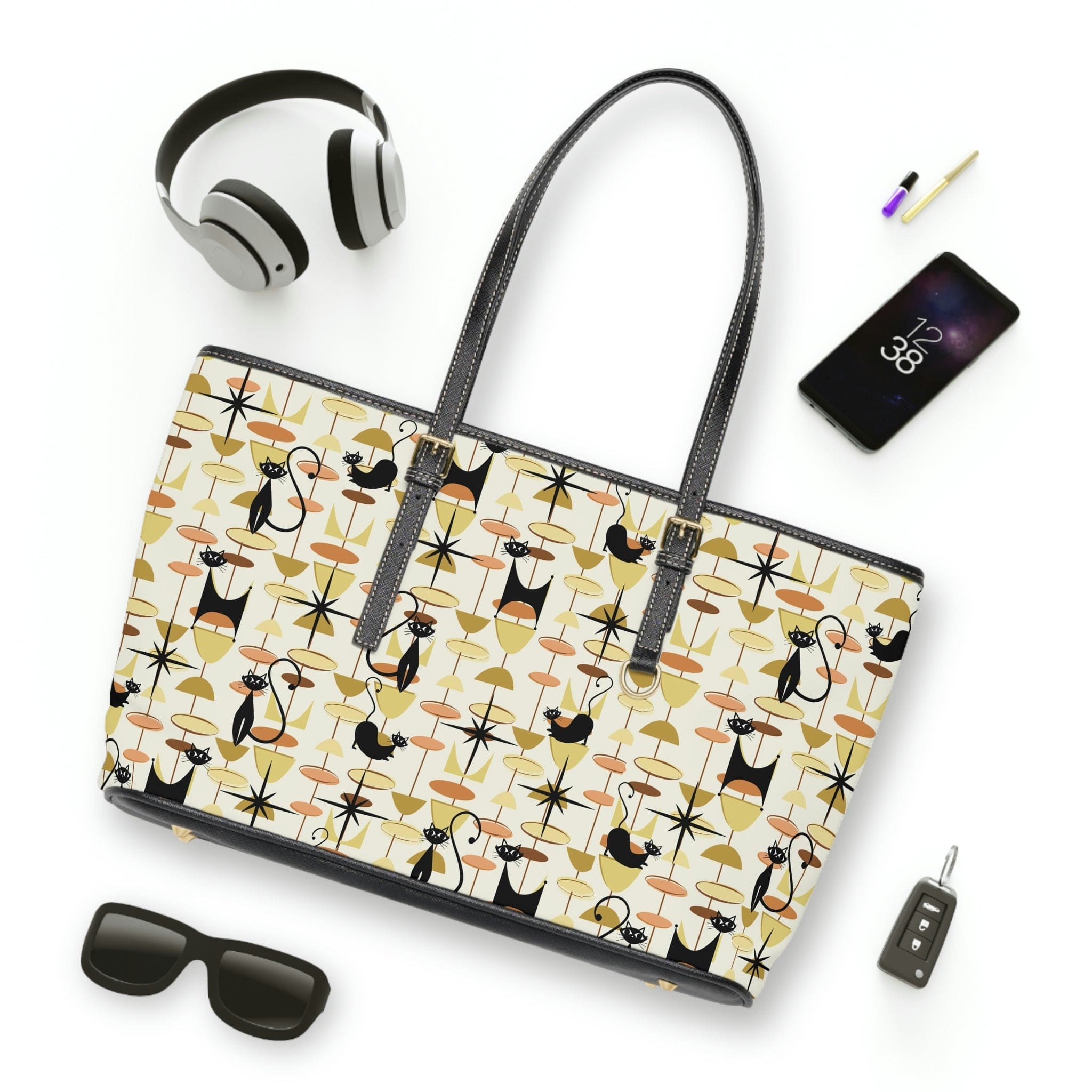 Atomic Cat, Mid Century Modern Retro Fun, Funky Shoulder Bag Bags