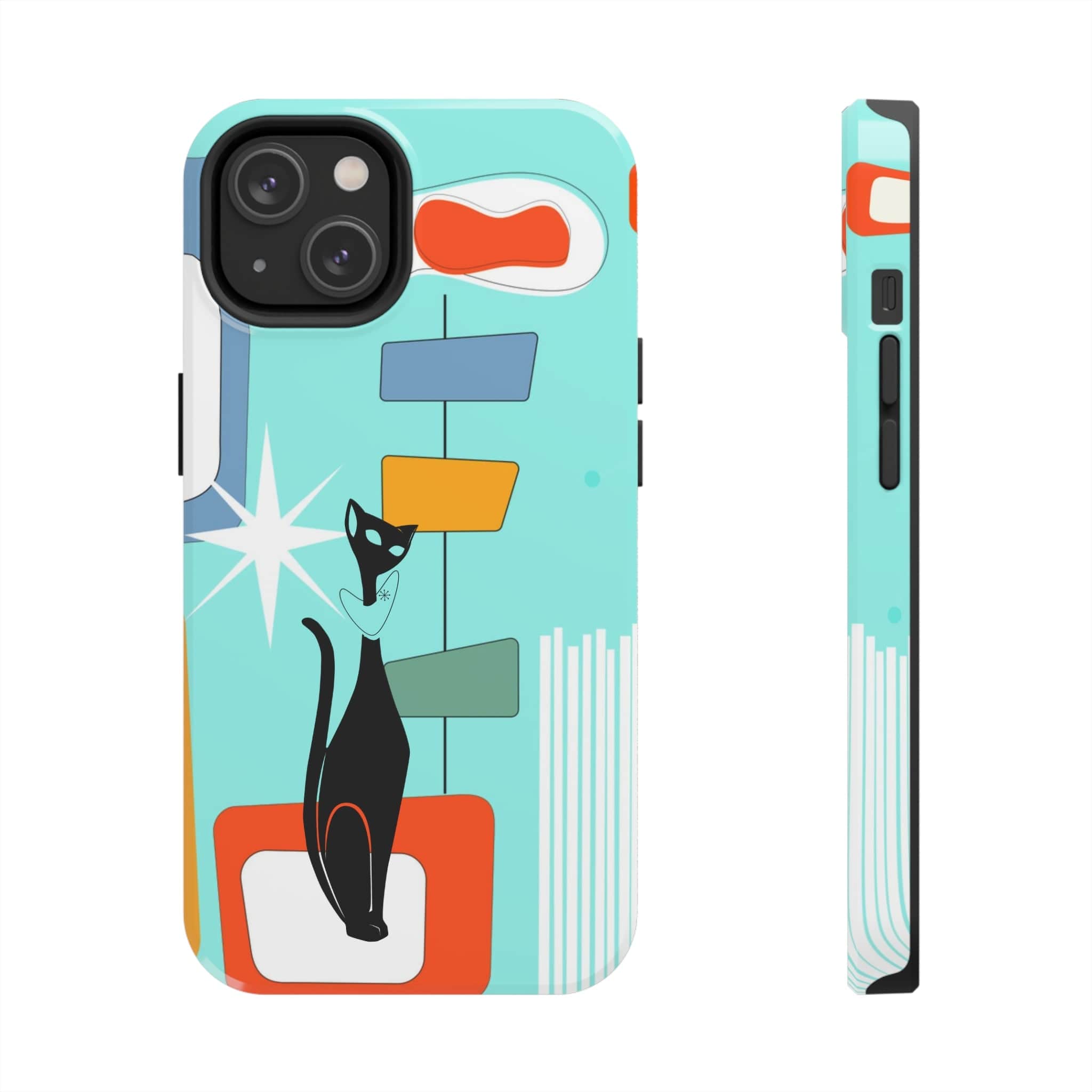 Atomic Cat, Mid Mod, Aqua Blue, Geometric Retro Smart Phone Tough Phone Cases Phone Case