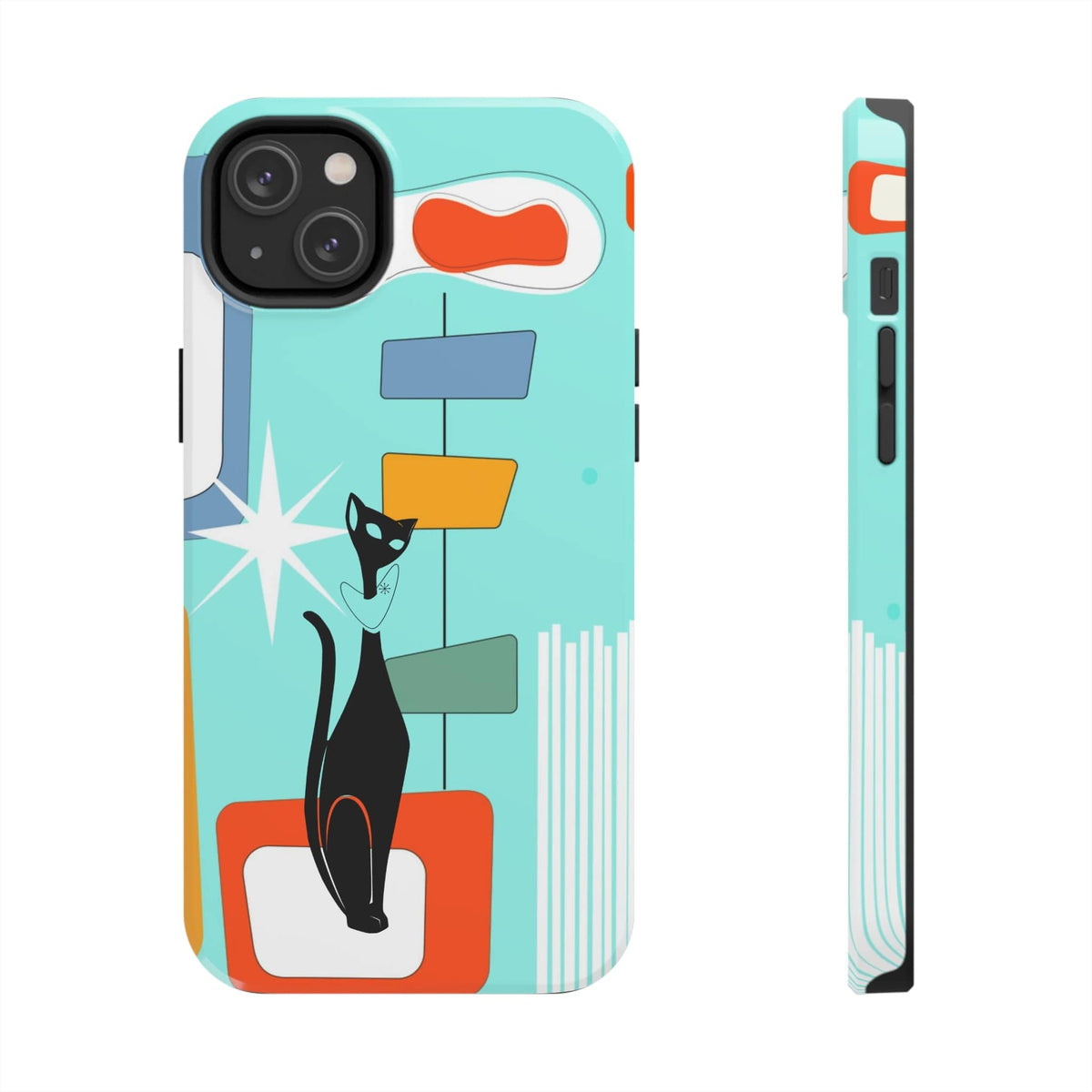 Atomic Cat, Mid Mod, Aqua Blue, Geometric Retro Smart Phone Tough Phone Cases Phone Case