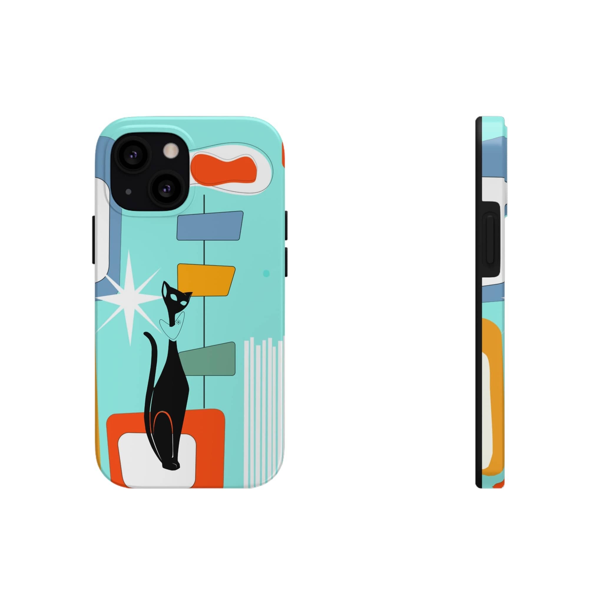 Atomic Cat, Mid Mod, Aqua Blue, Geometric Retro Smart Phone Tough Phone Cases Phone Case
