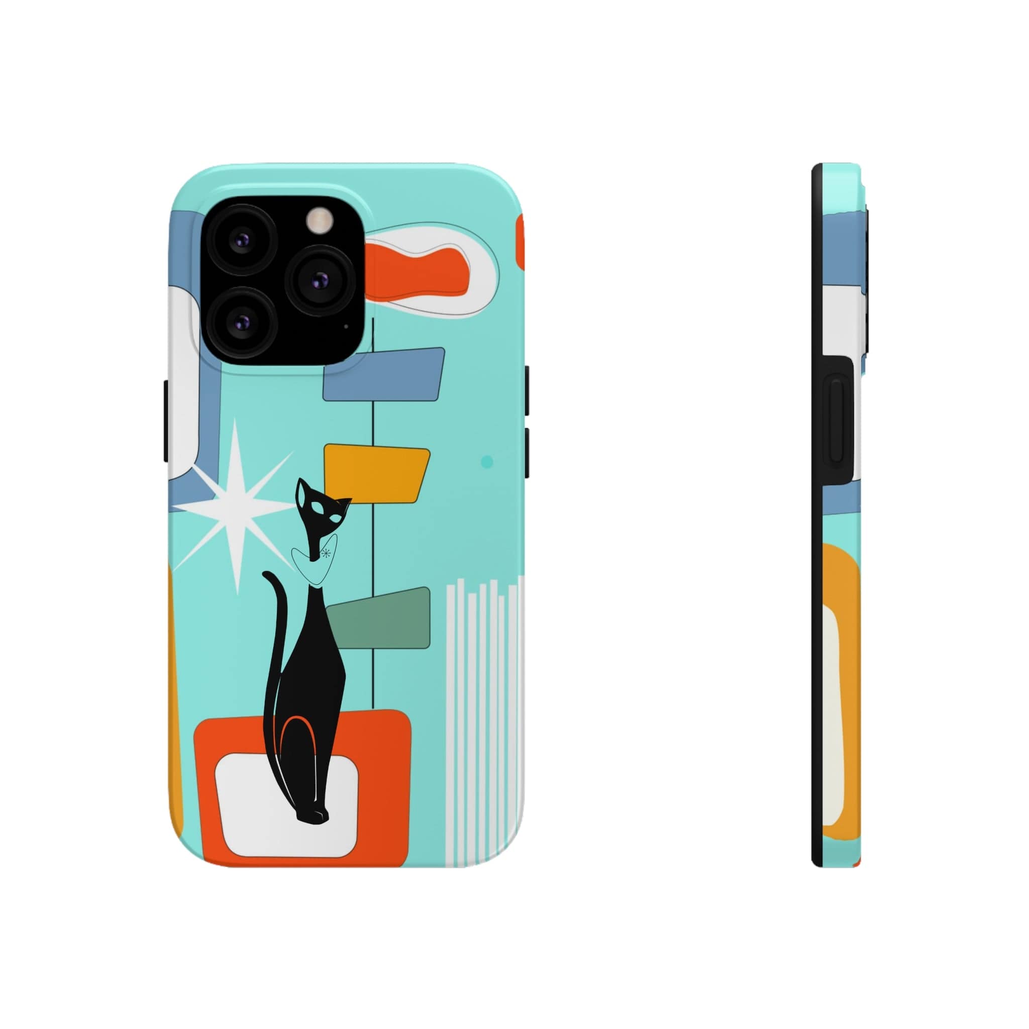 Atomic Cat, Mid Mod, Aqua Blue, Geometric Retro Smart Phone Tough Phone Cases Phone Case