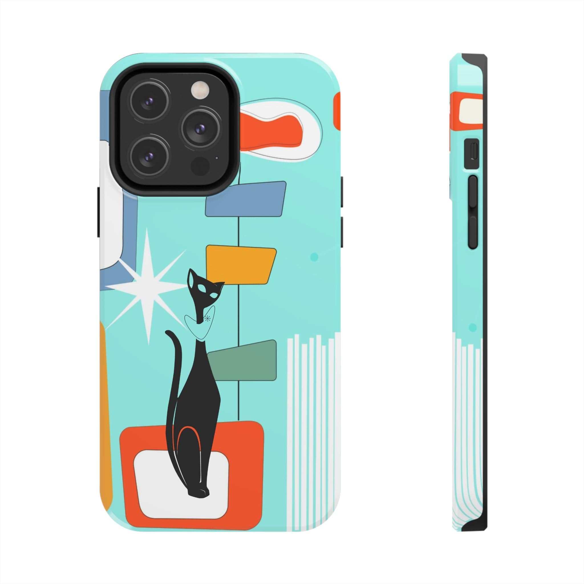 Atomic Cat, Mid Mod, Aqua Blue, Geometric Retro Smart Phone Tough Phone Cases Phone Case