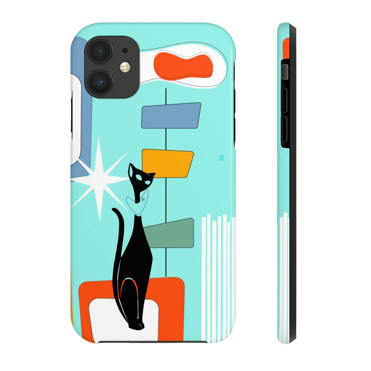 Atomic Cat, Mid Mod, Aqua Blue, Geometric Retro Smart Phone Tough Phone Cases Phone Case