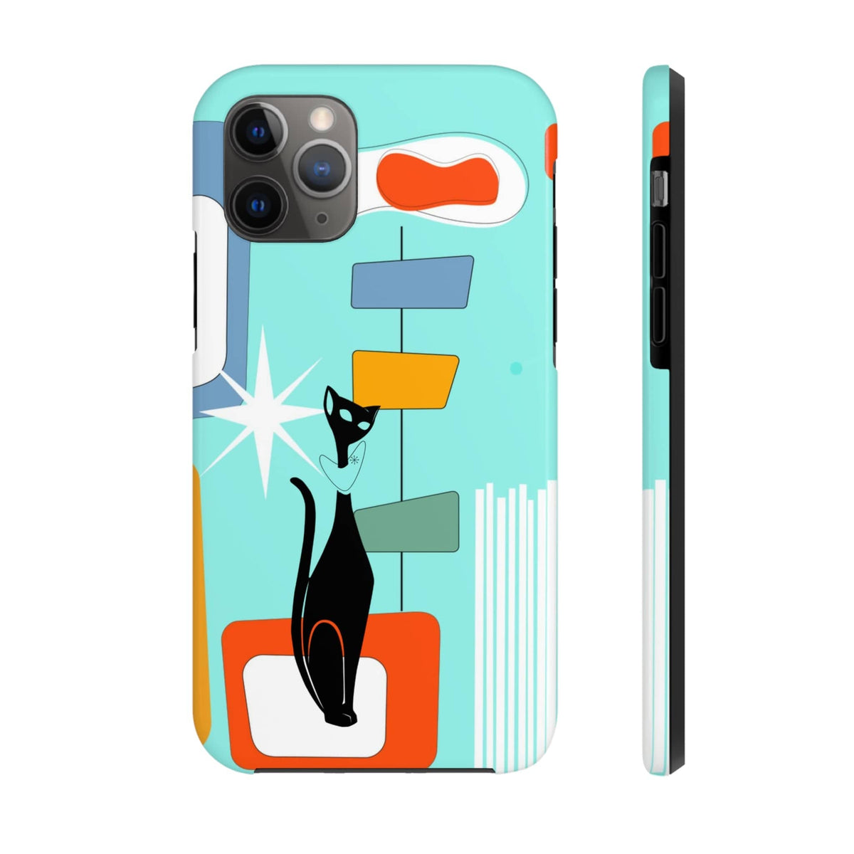 Atomic Cat, Mid Mod, Aqua Blue, Geometric Retro Smart Phone Tough Phone Cases Phone Case